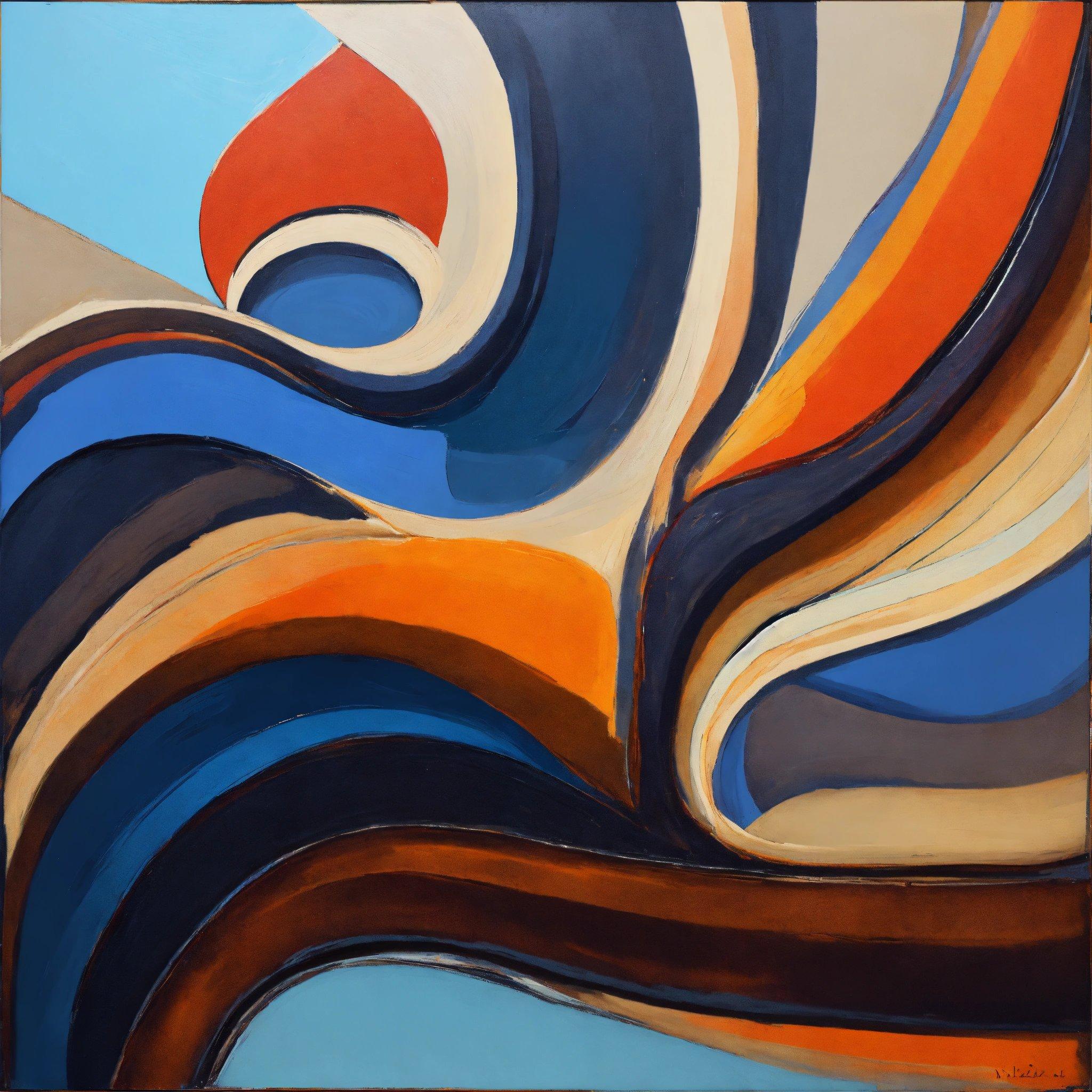 A Painting Of A Blue, Orange, And White Swirl