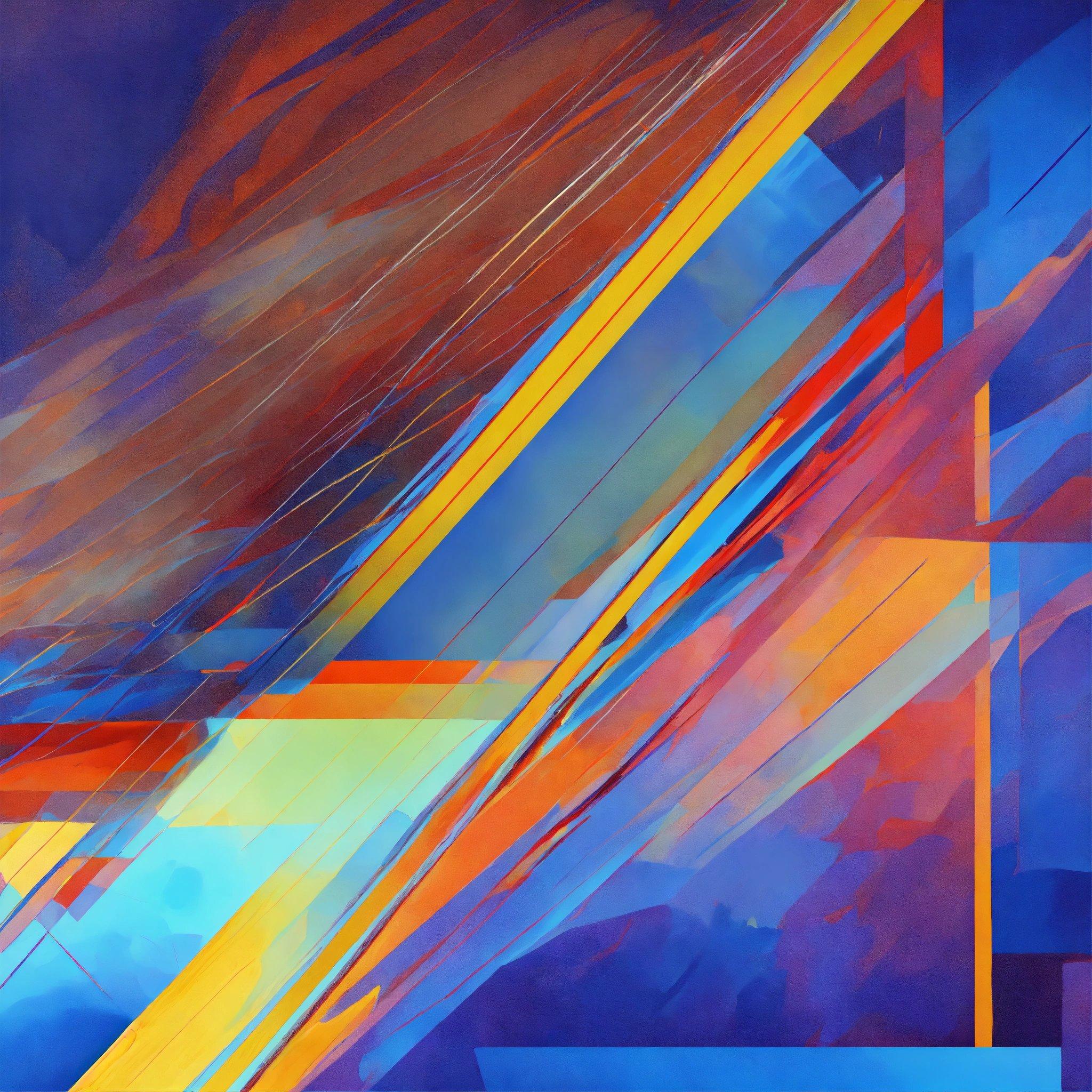 A Painting Of A Blue, Orange, And Yellow Abstract Background