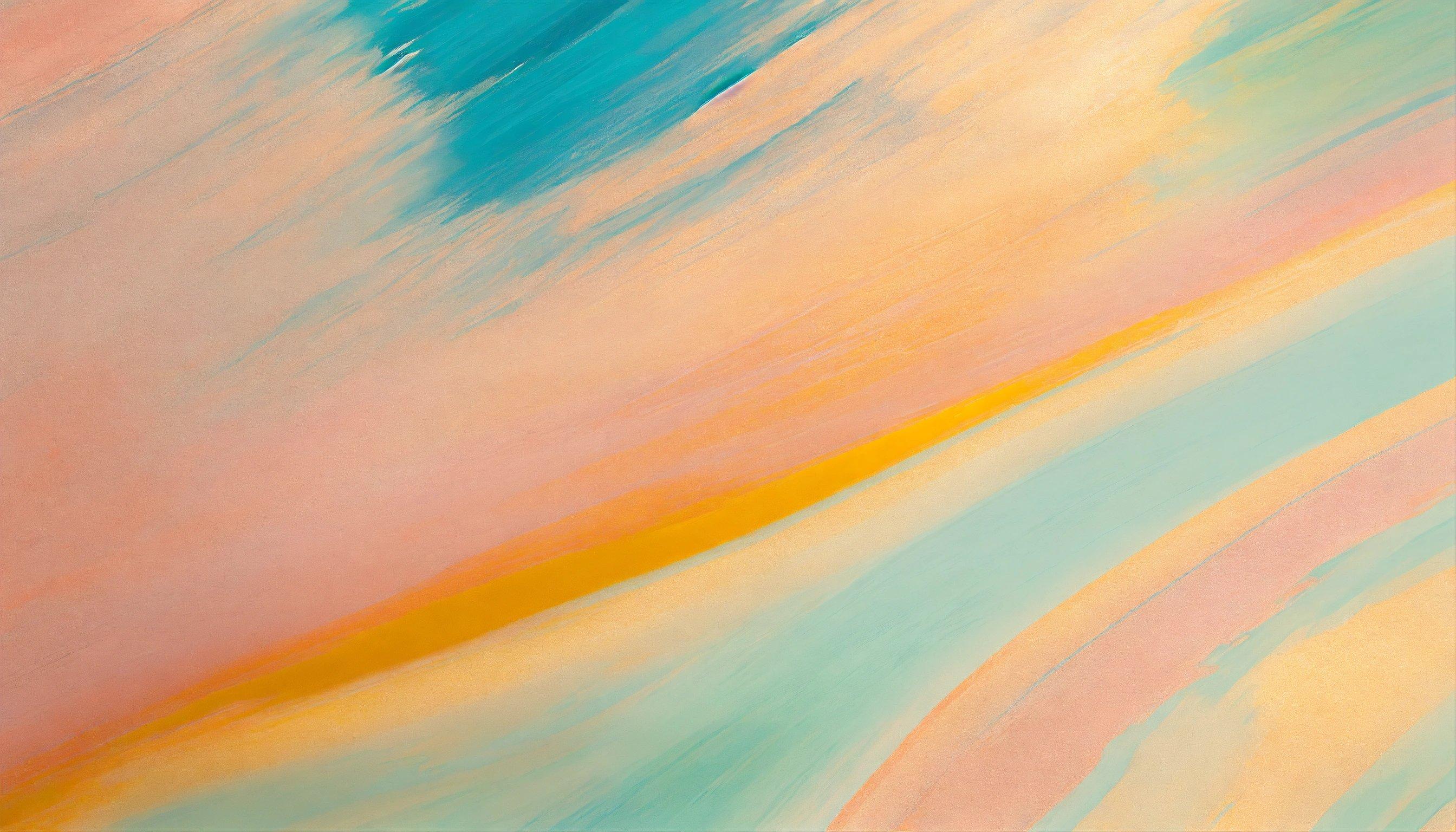 A Painting Of A Blue, Yellow, And Pink Sky