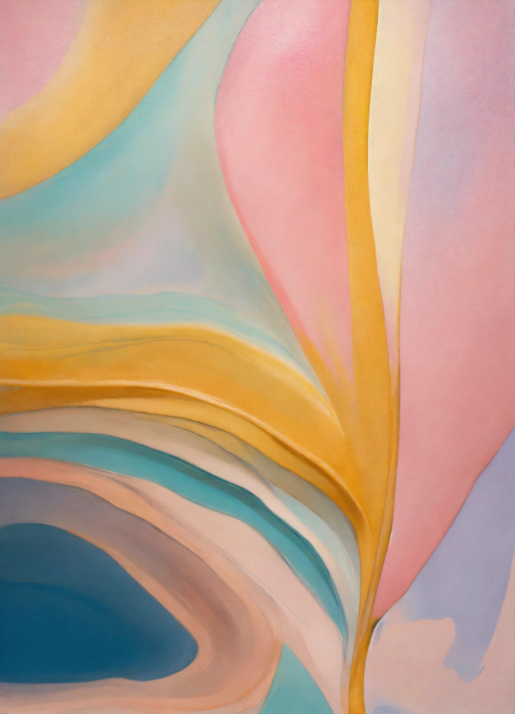 A Painting Of A Blue, Yellow, And Pink Swirl