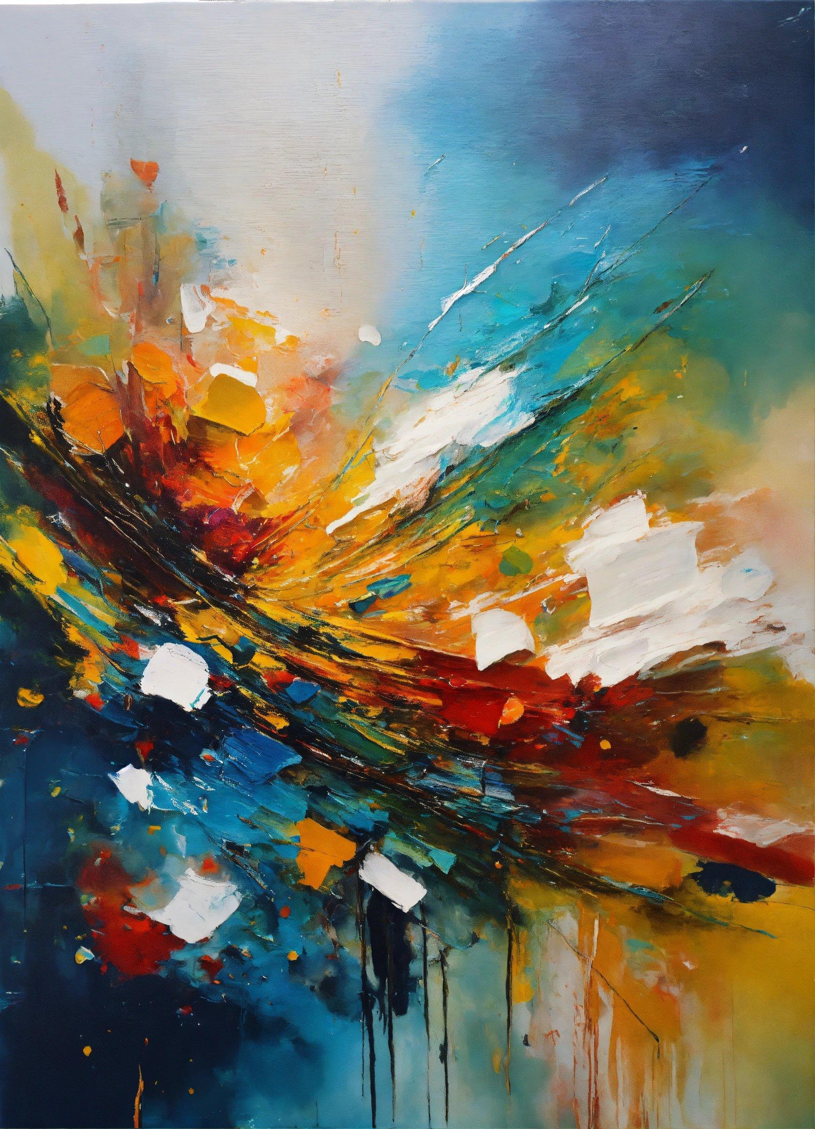 A Painting Of A Blue, Yellow, And Red Abstract Painting