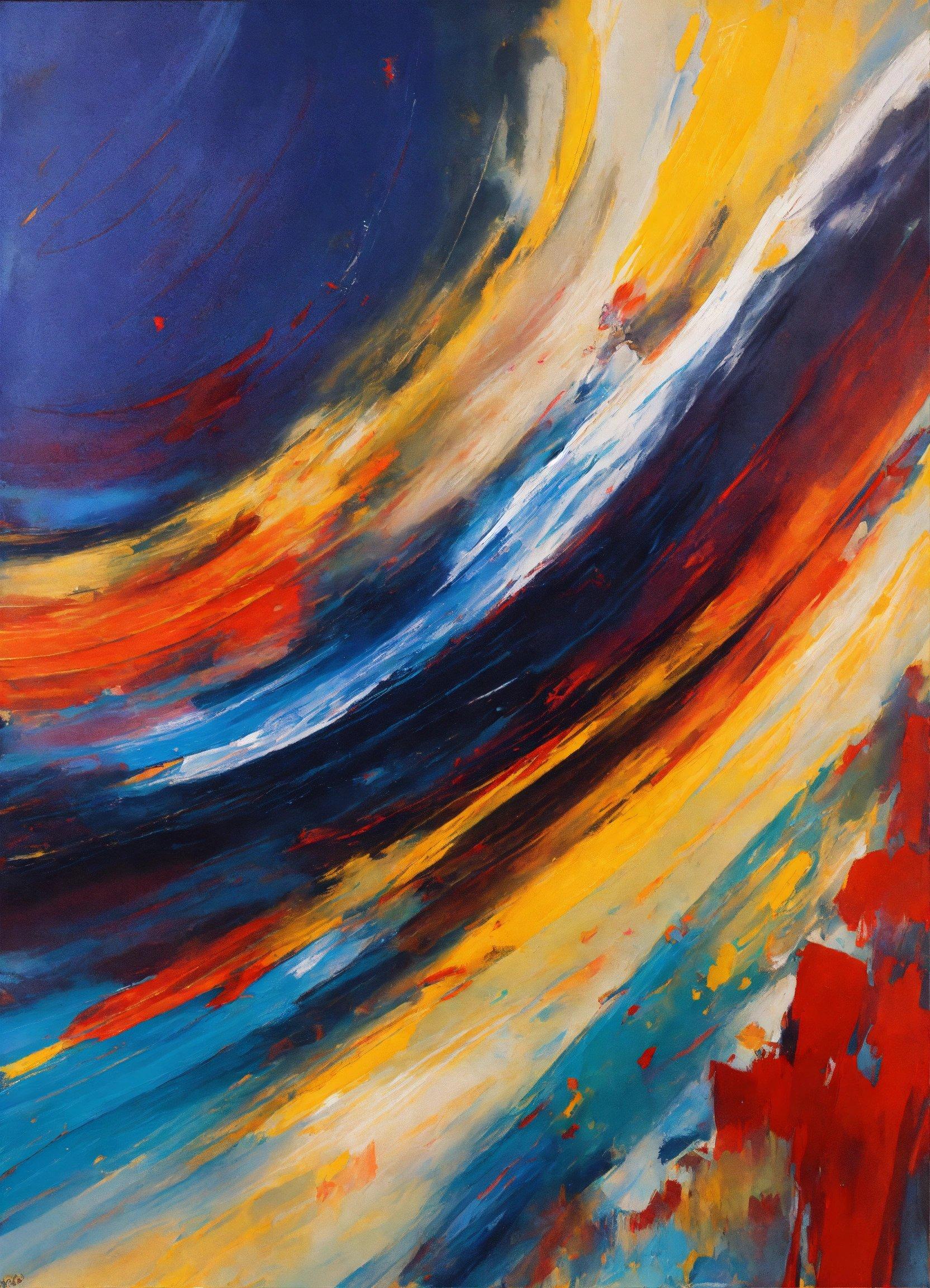 A Painting Of A Blue, Yellow, And Red Swirl