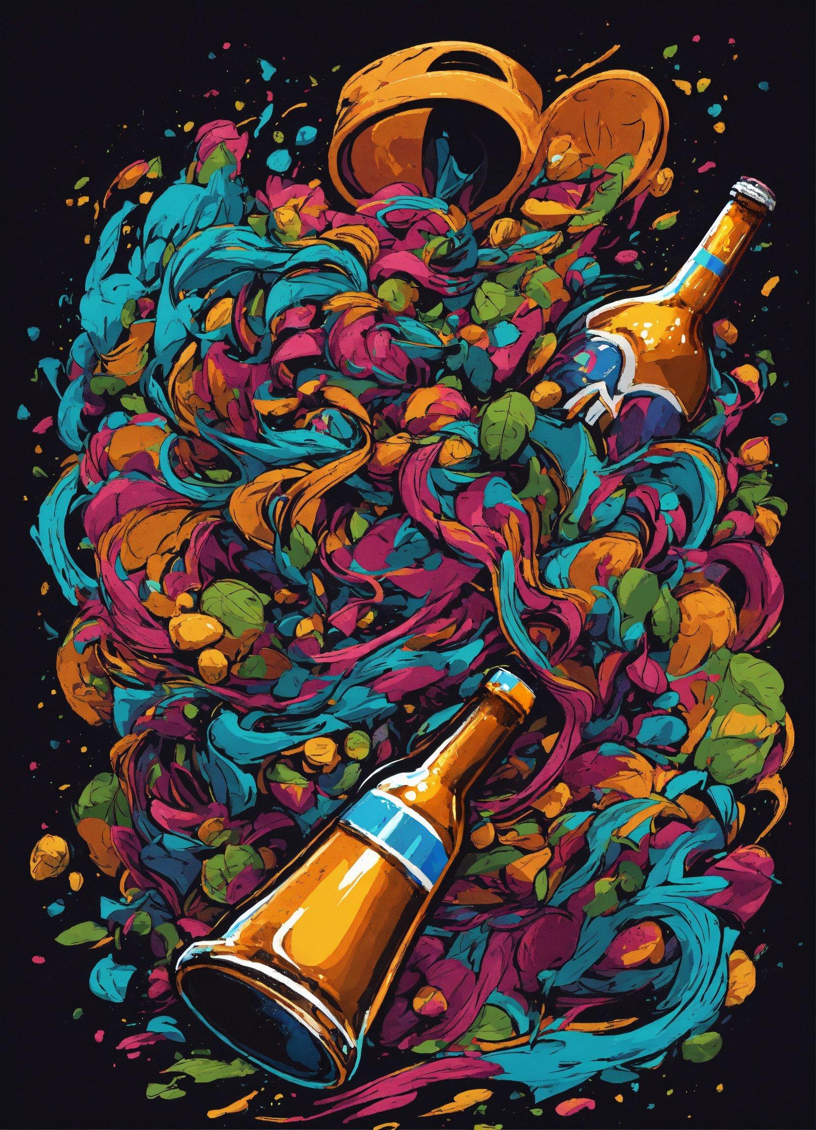 A Painting Of A Bottle Of Beer Surrounded By Colorful Paint