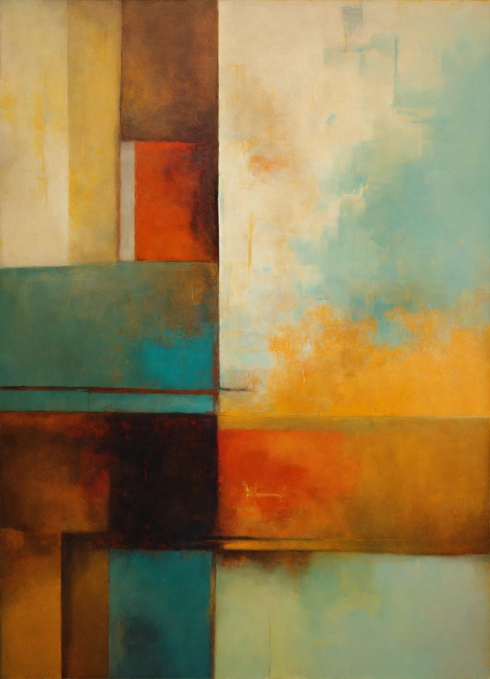 A Painting Of A Brown, Blue, And Yellow Color Scheme