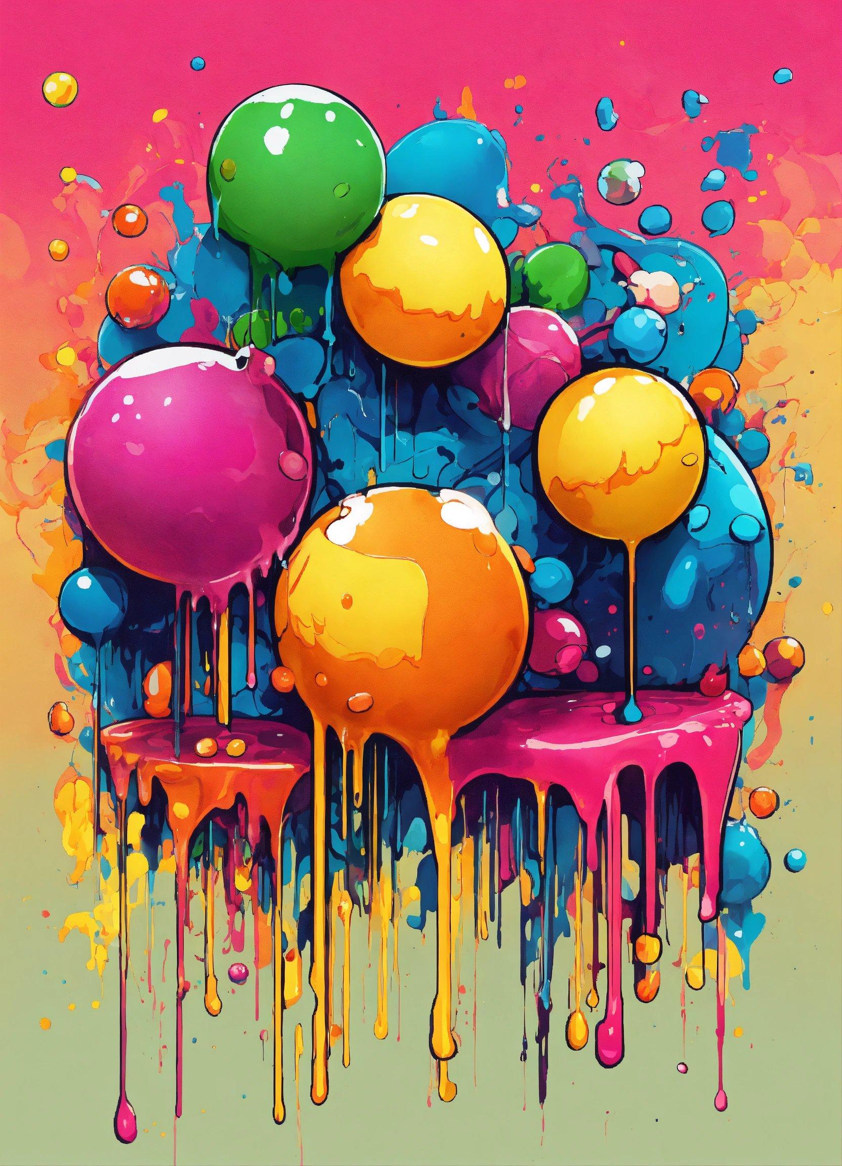 A Painting Of A Bunch Of Different Colored Balls