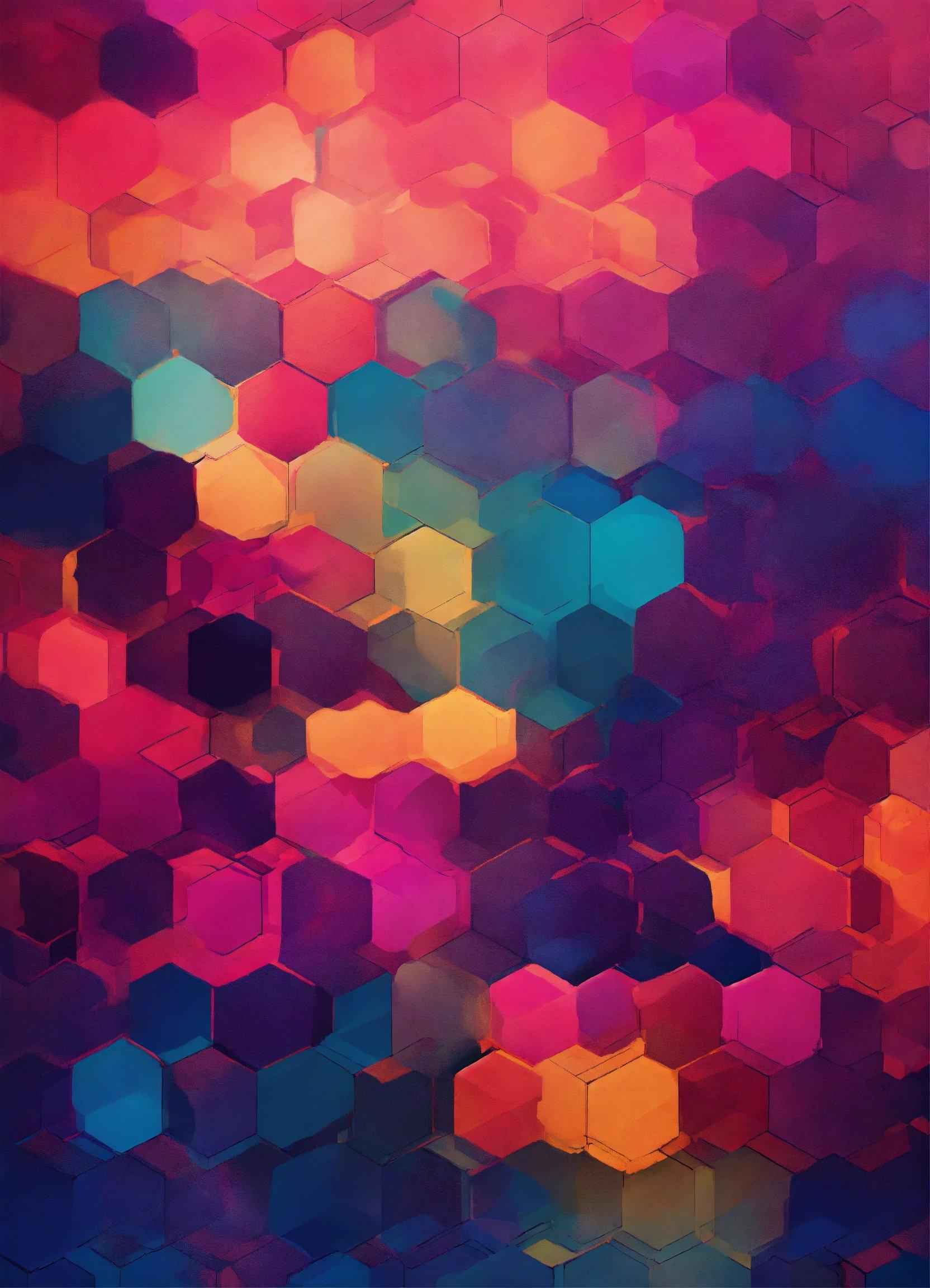 A Painting Of A Bunch Of Hexagonal Shapes