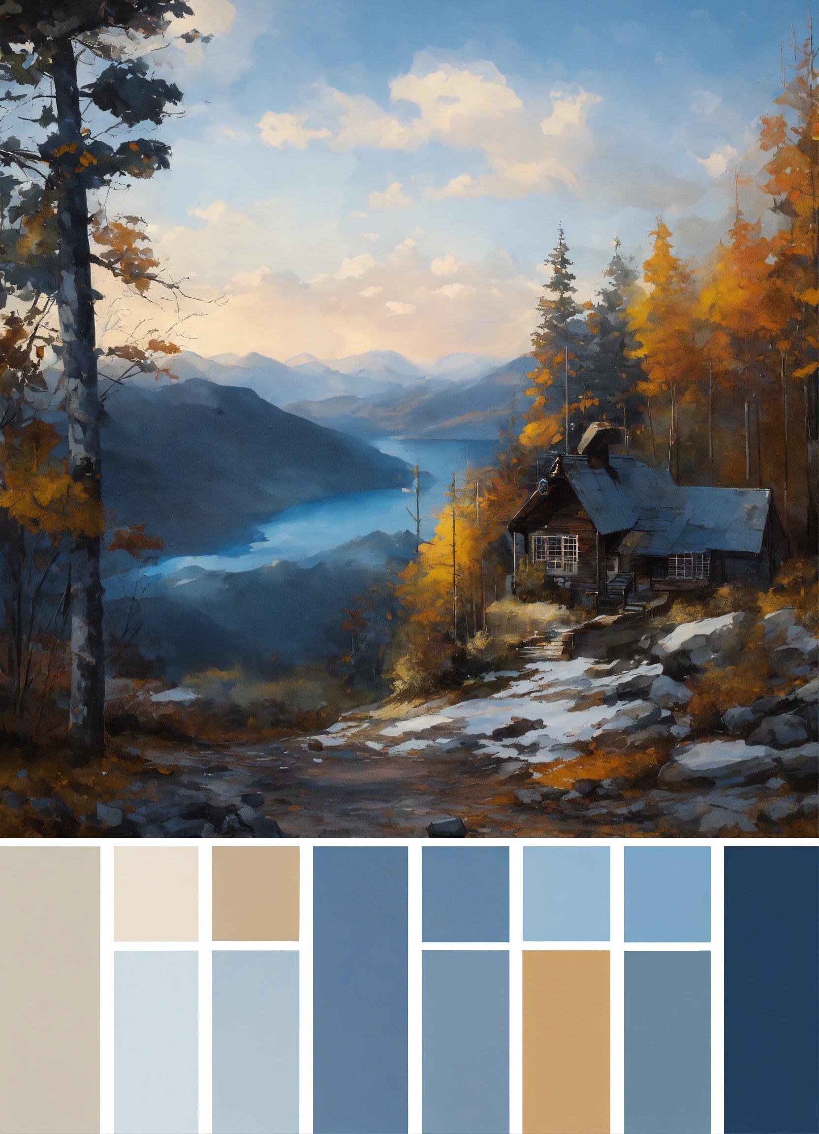 A Painting Of A Cabin In The Woods