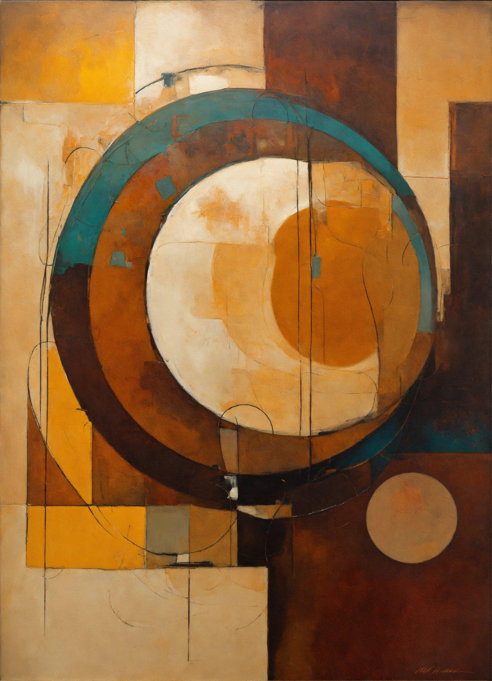 A Painting Of A Circle And A Circle On A Brown Background