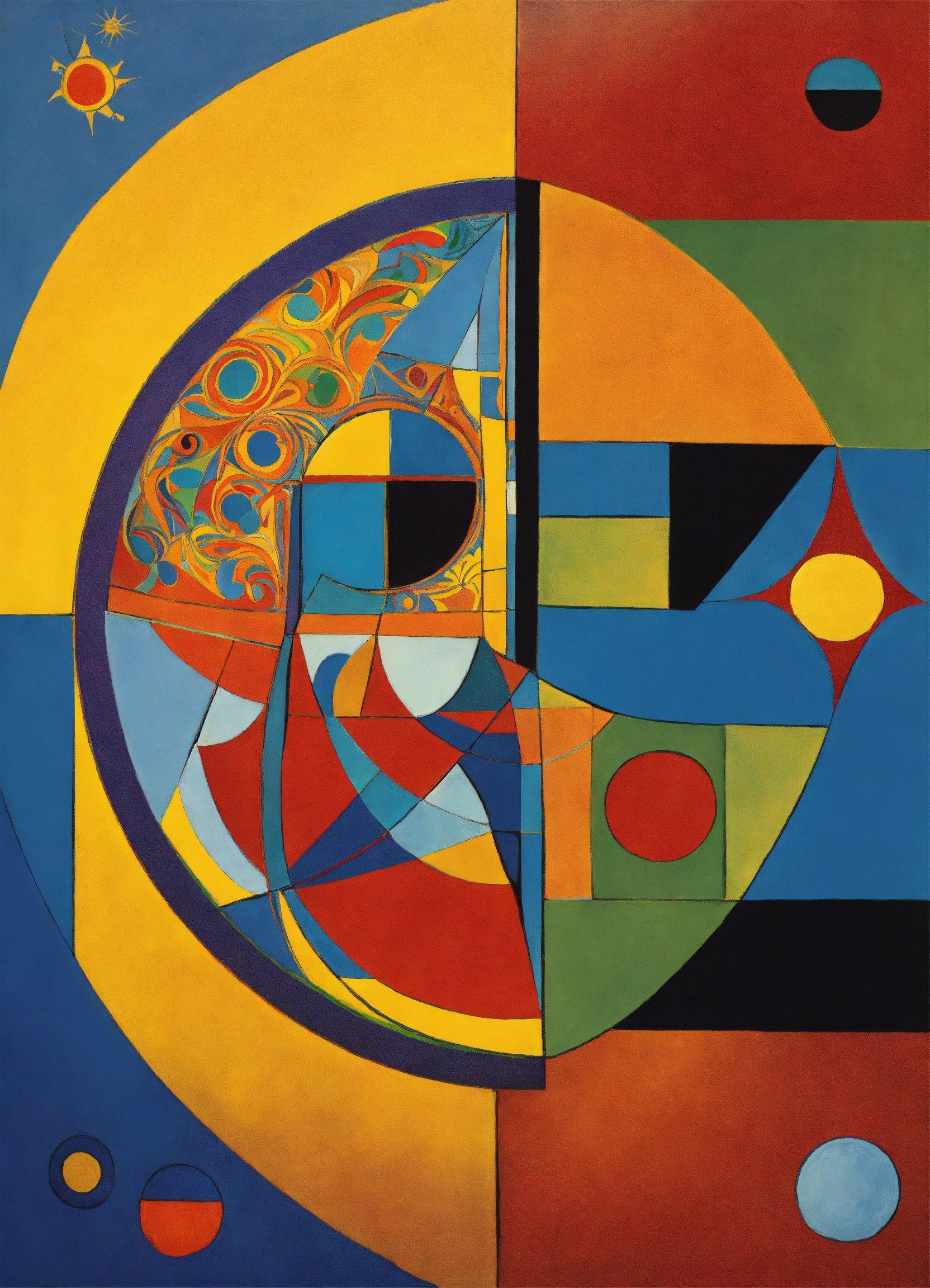 A Painting Of A Circle With A Sun In The Background