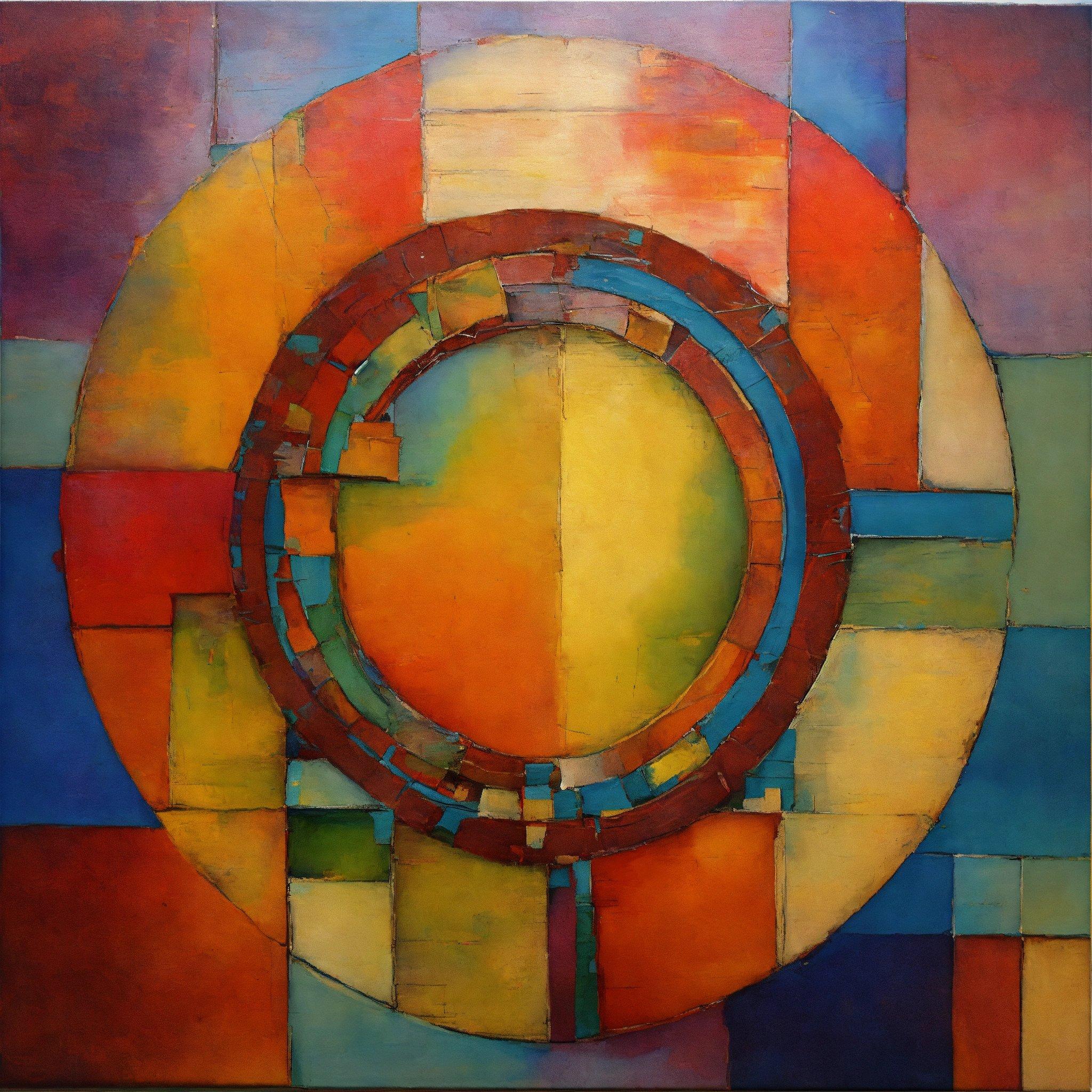 A Painting Of A Circular Design On A Multicolored Background