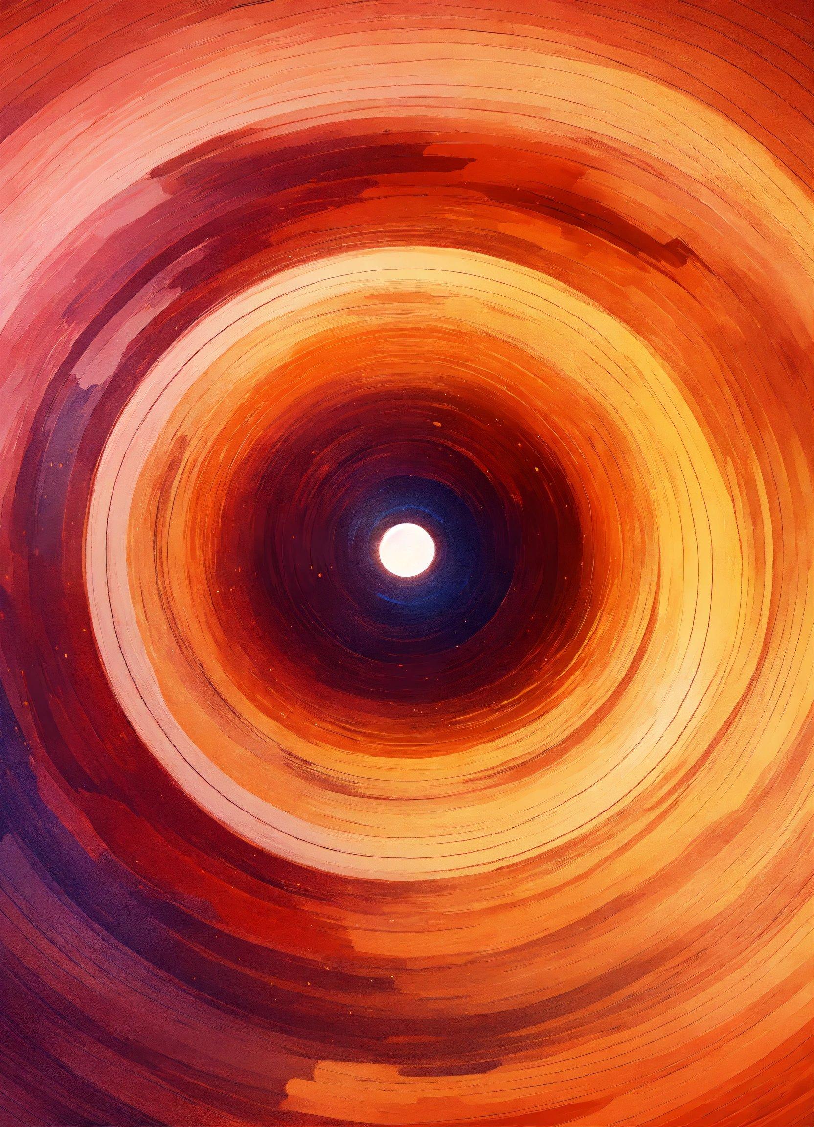 A Painting Of A Circular Hole With A Light In It