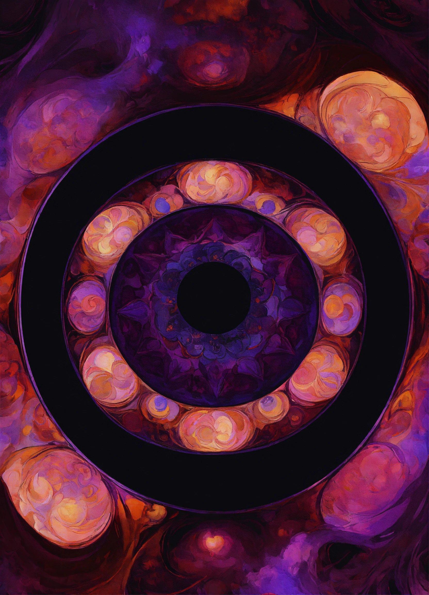 A Painting Of A Circular Object In Purple And Orange