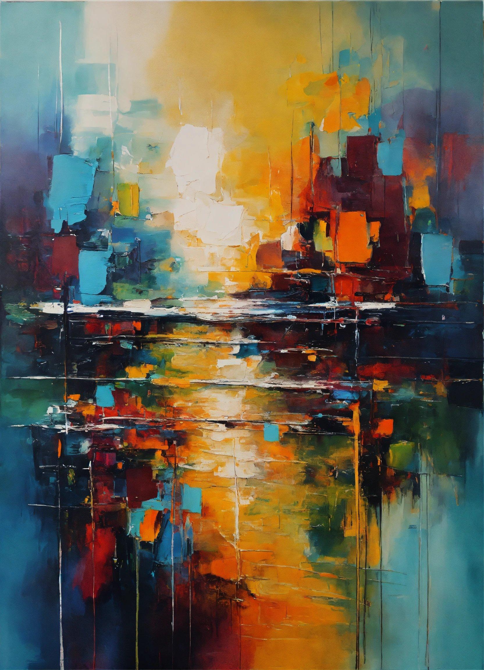 A Painting Of A Cityscape With Bright Colors