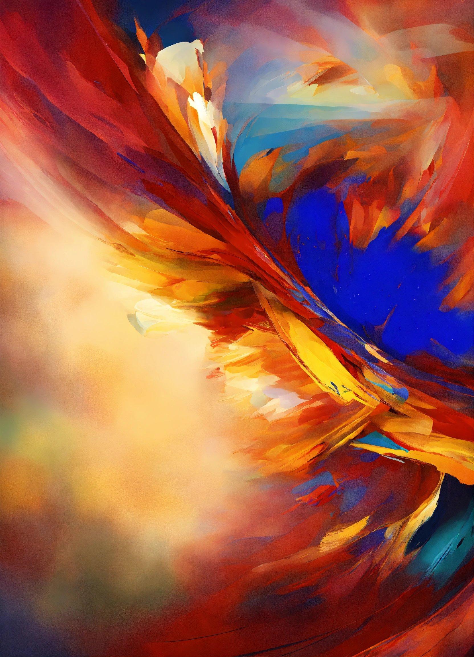 A Painting Of A Colorful Bird Flying Through The Air