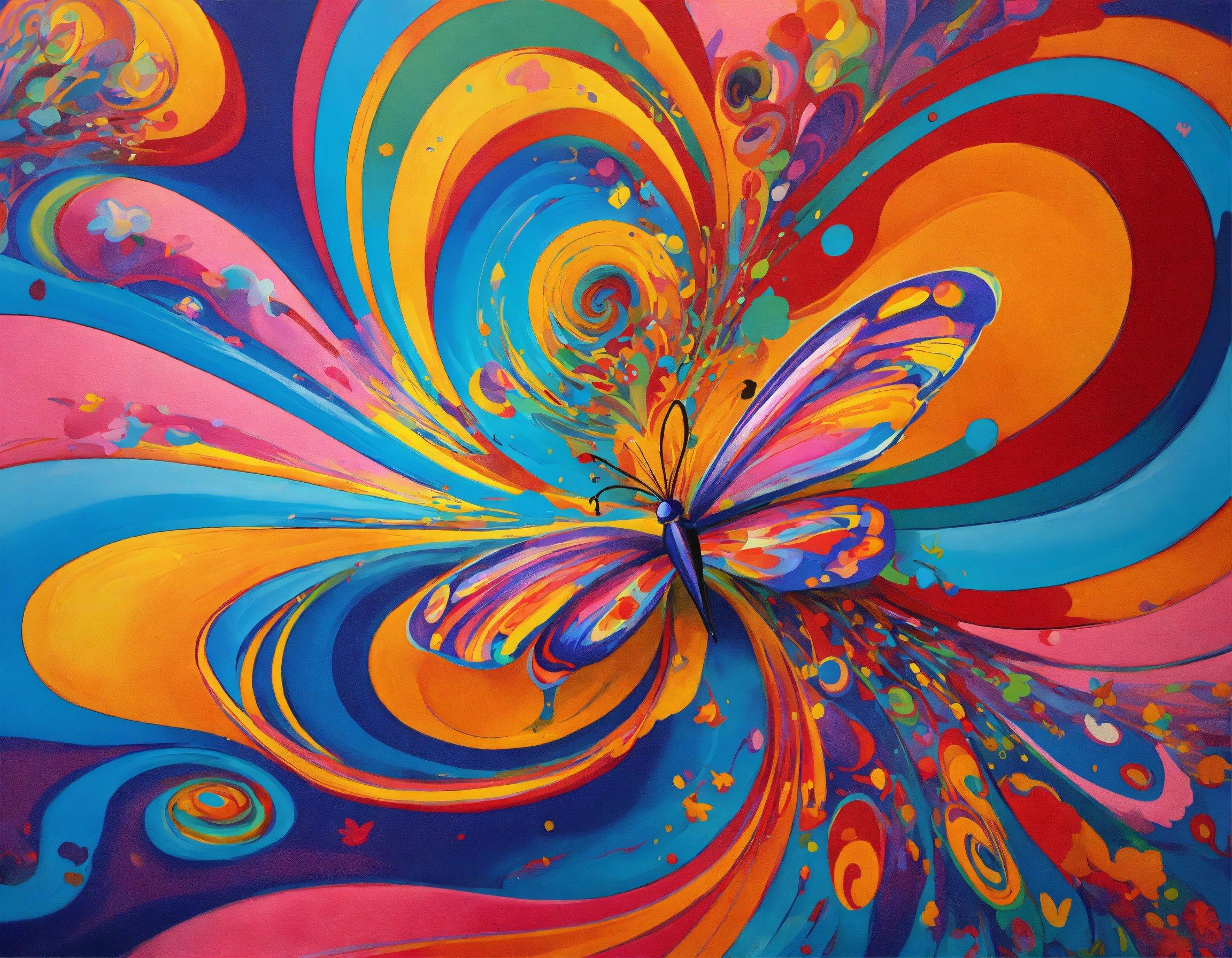 A Painting Of A Colorful Butterfly With Swirls