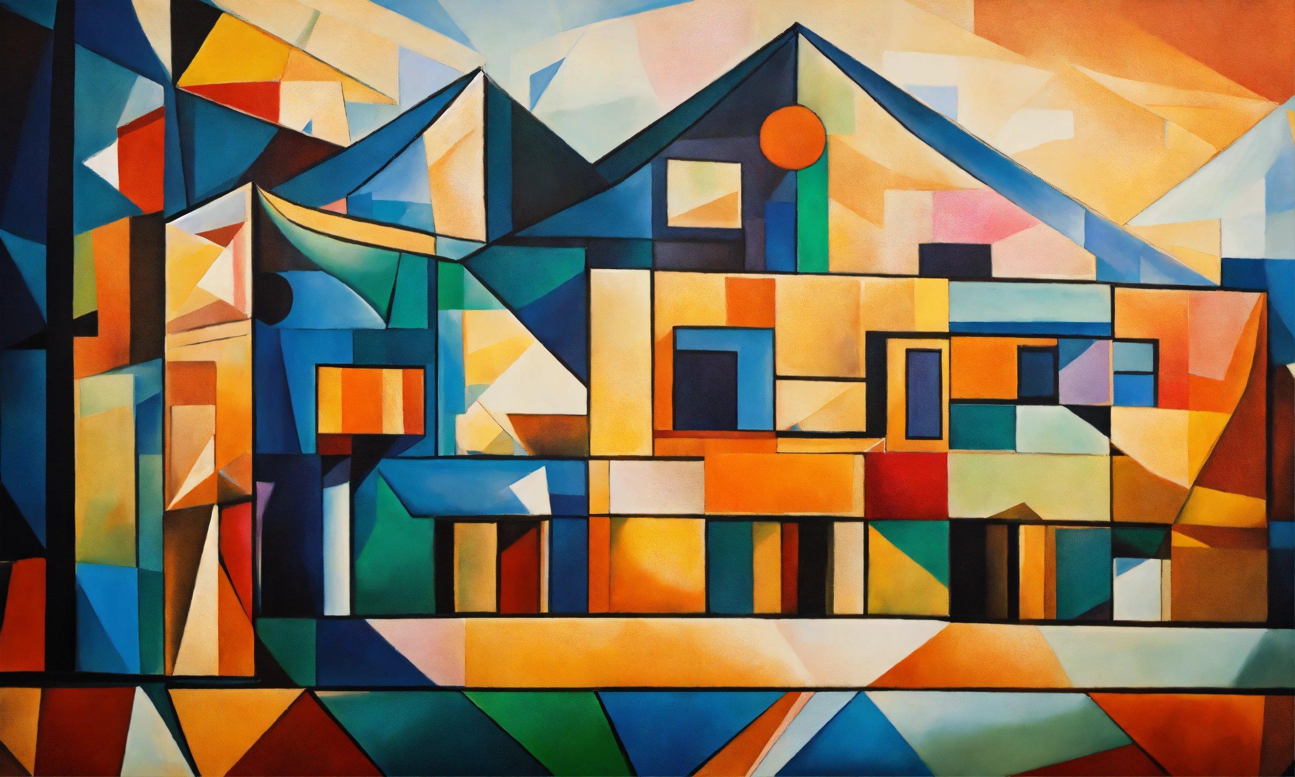 A Painting Of A Colorful City With Buildings