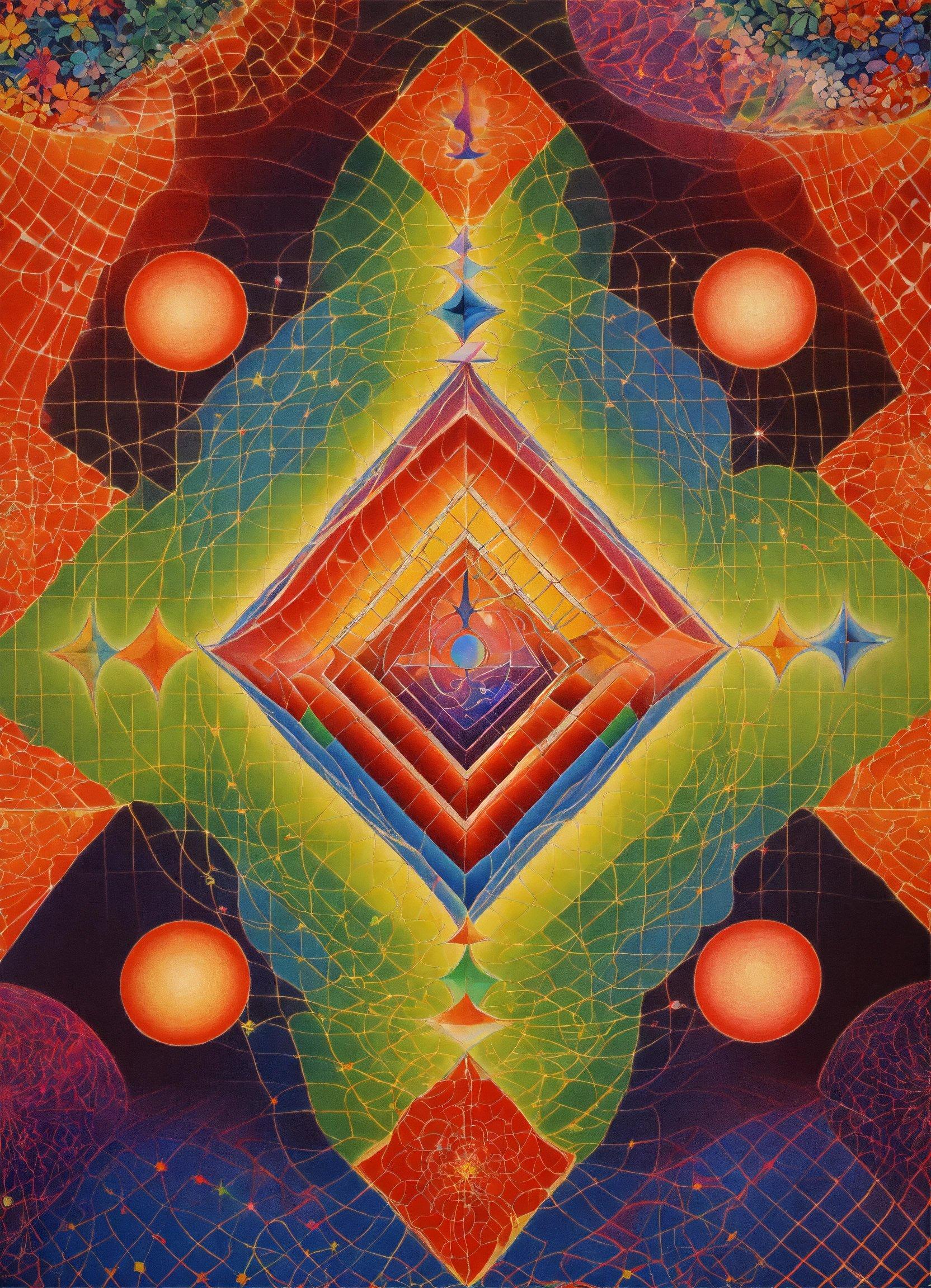 A Painting Of A Colorful Diamond Surrounded By Circles