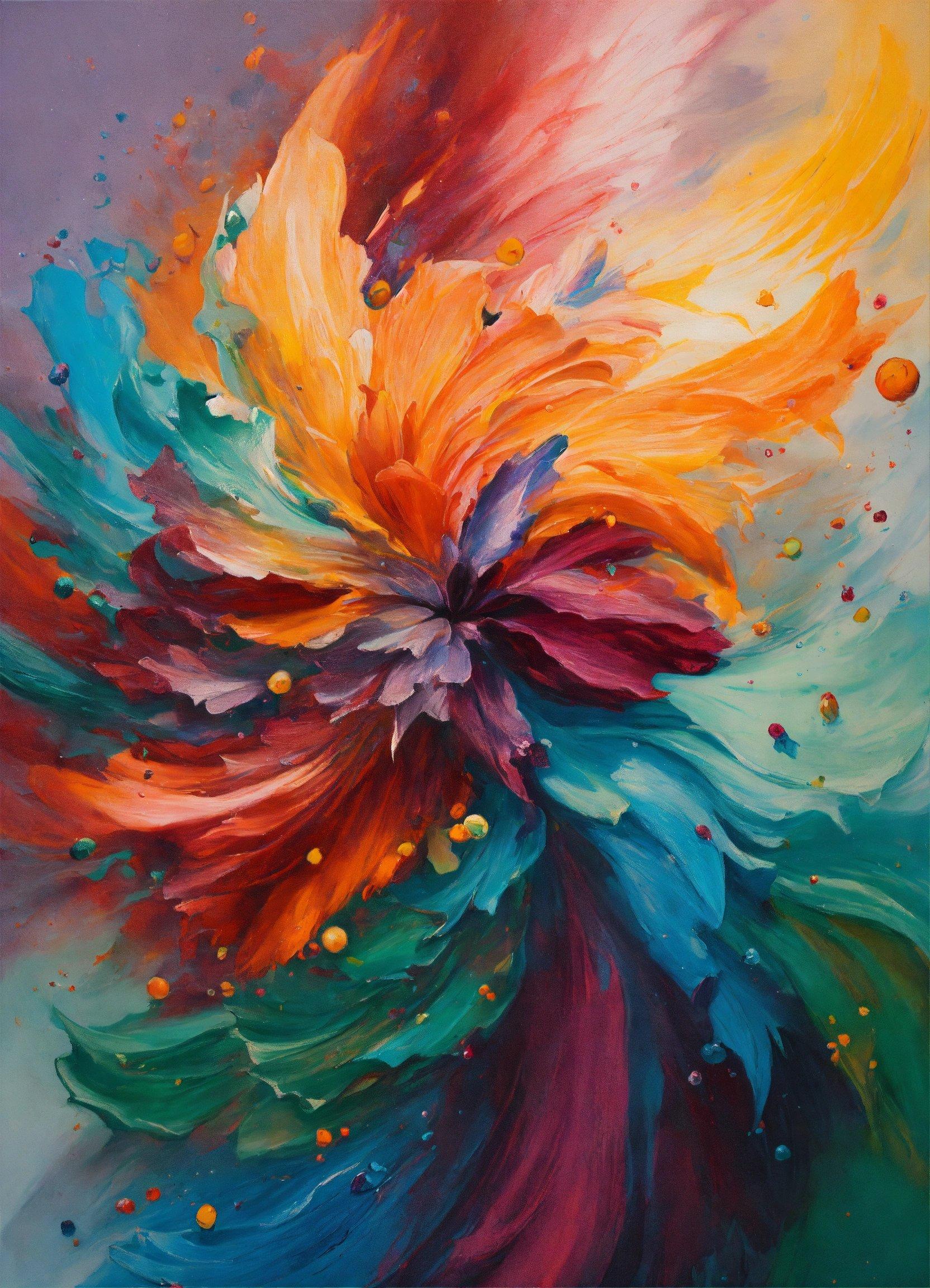 A Painting Of A Colorful Flower On A Gray Background