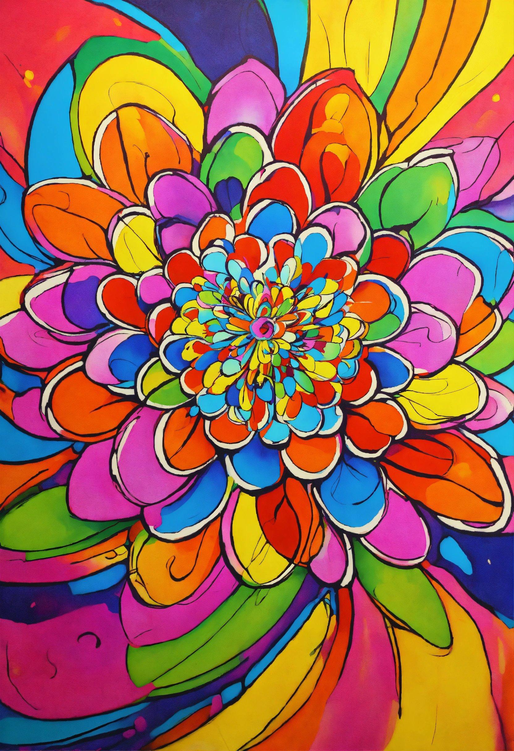 A Painting Of A Colorful Flower On A Wall