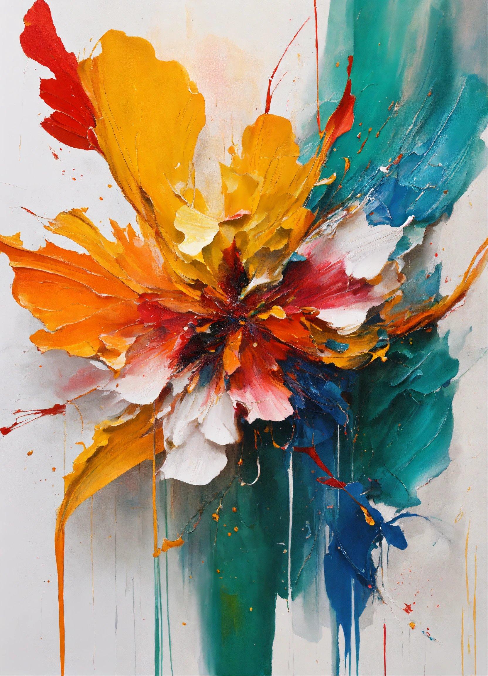 A Painting Of A Colorful Flower On A White Background