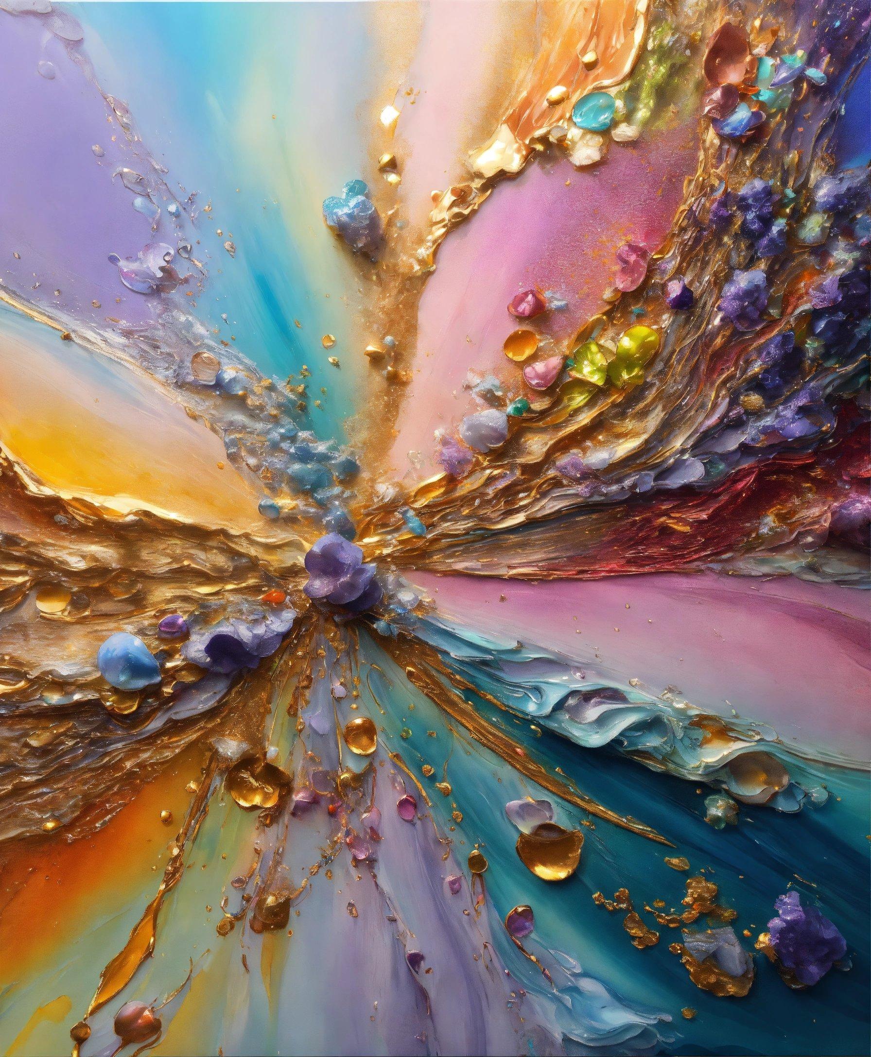 A Painting Of A Colorful Flower With Drops Of Water On It