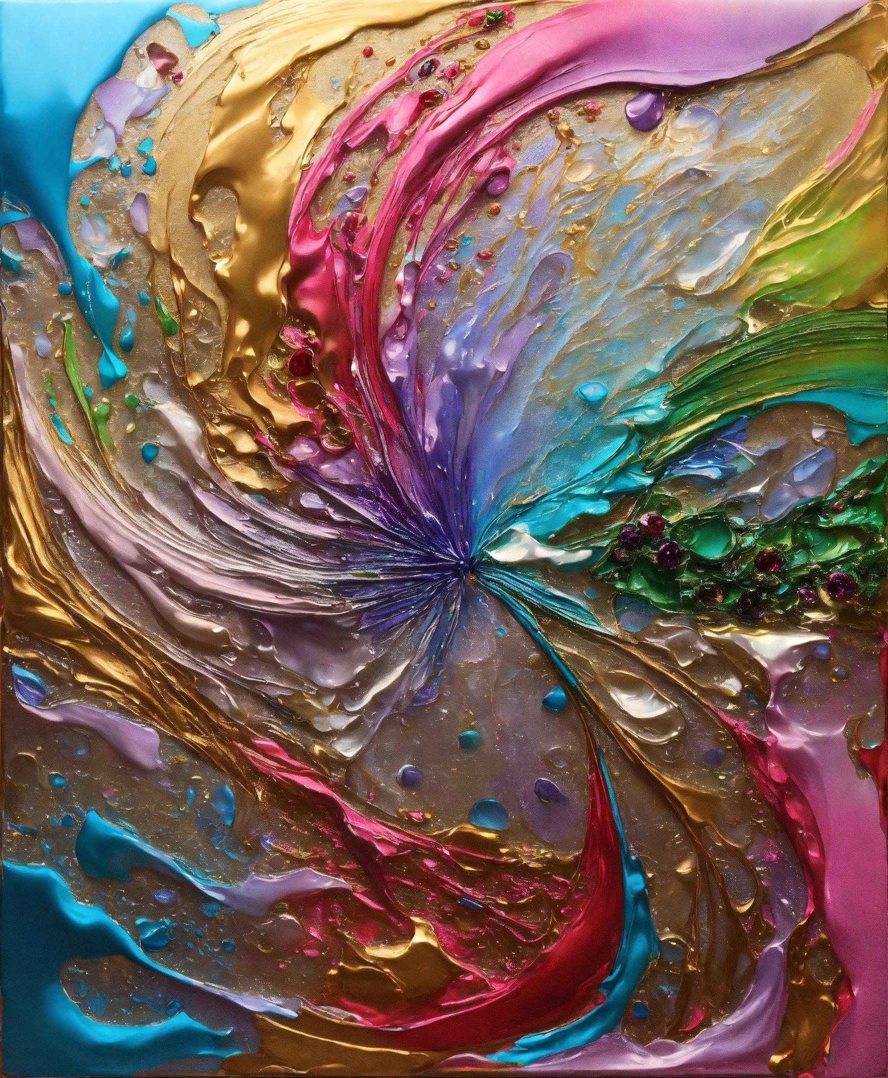 A Painting Of A Colorful Flower With Water Droplets On It