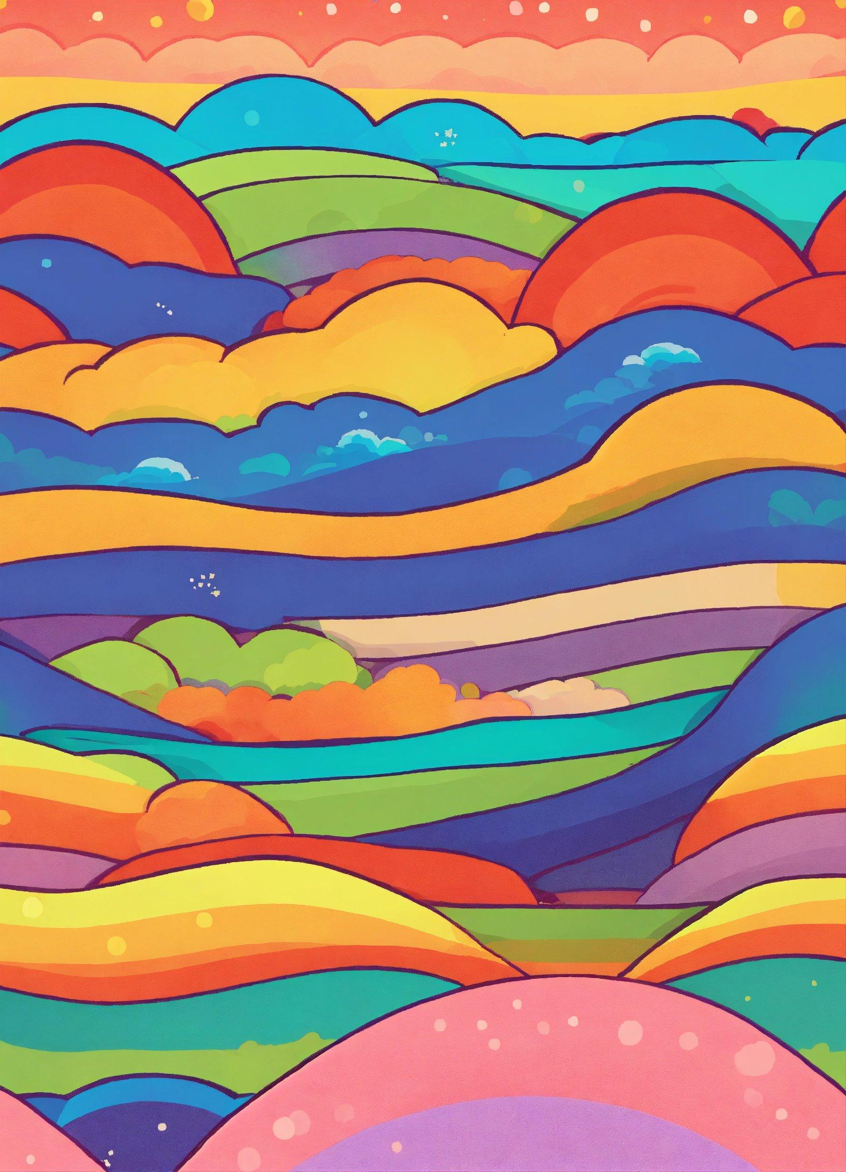 A Painting Of A Colorful Landscape With Clouds