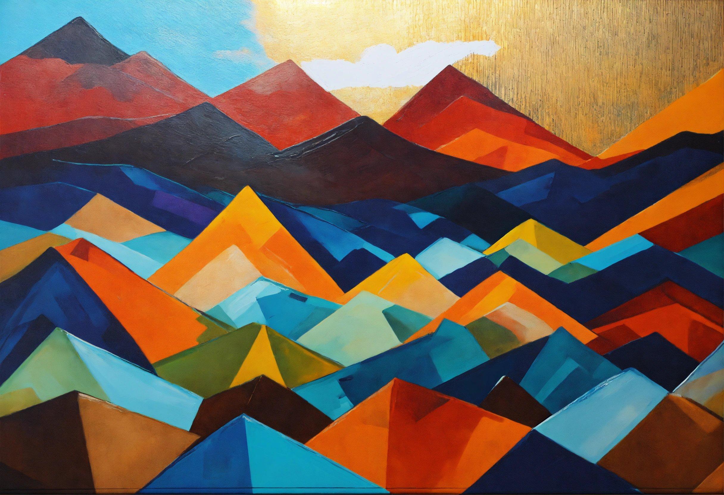 A Painting Of A Colorful Mountain Range