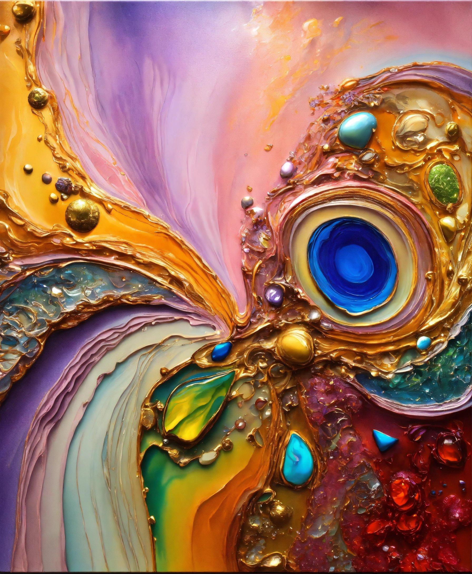 A Painting Of A Colorful Owl With Lots Of Bubbles