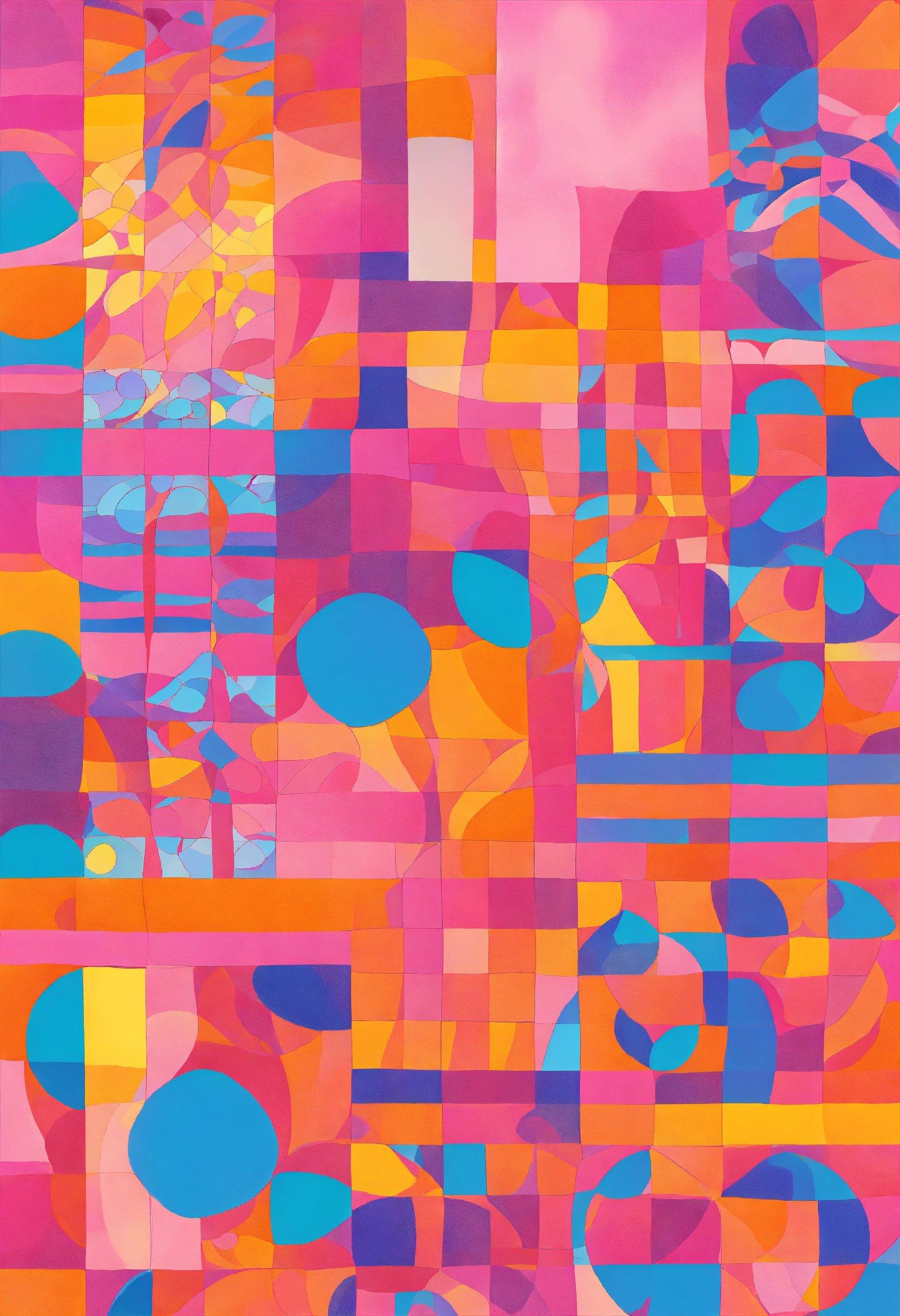 A Painting Of A Colorful Pattern Of Squares And Dots