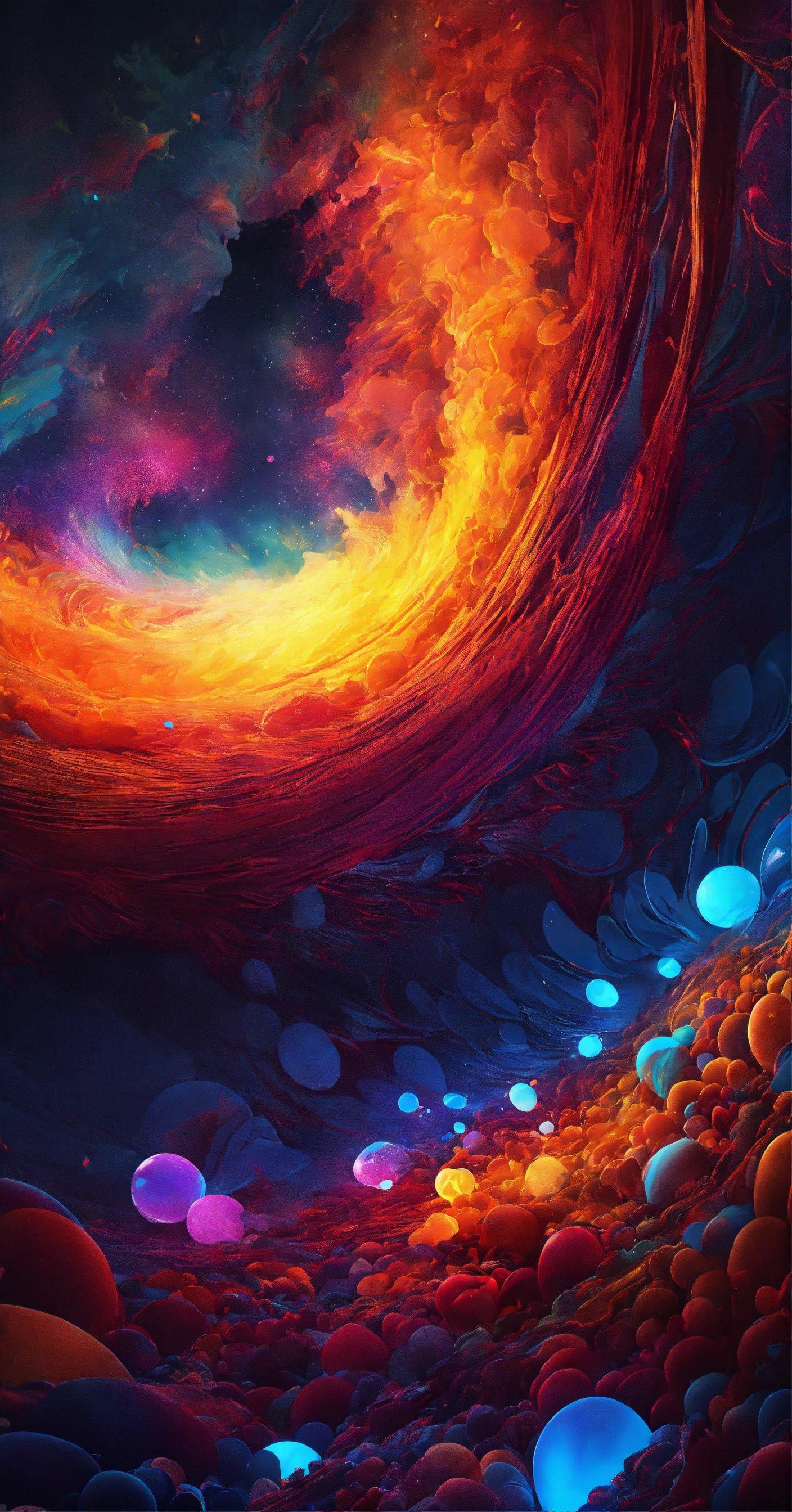 A Painting Of A Colorful Sky With Lots Of Bubbles