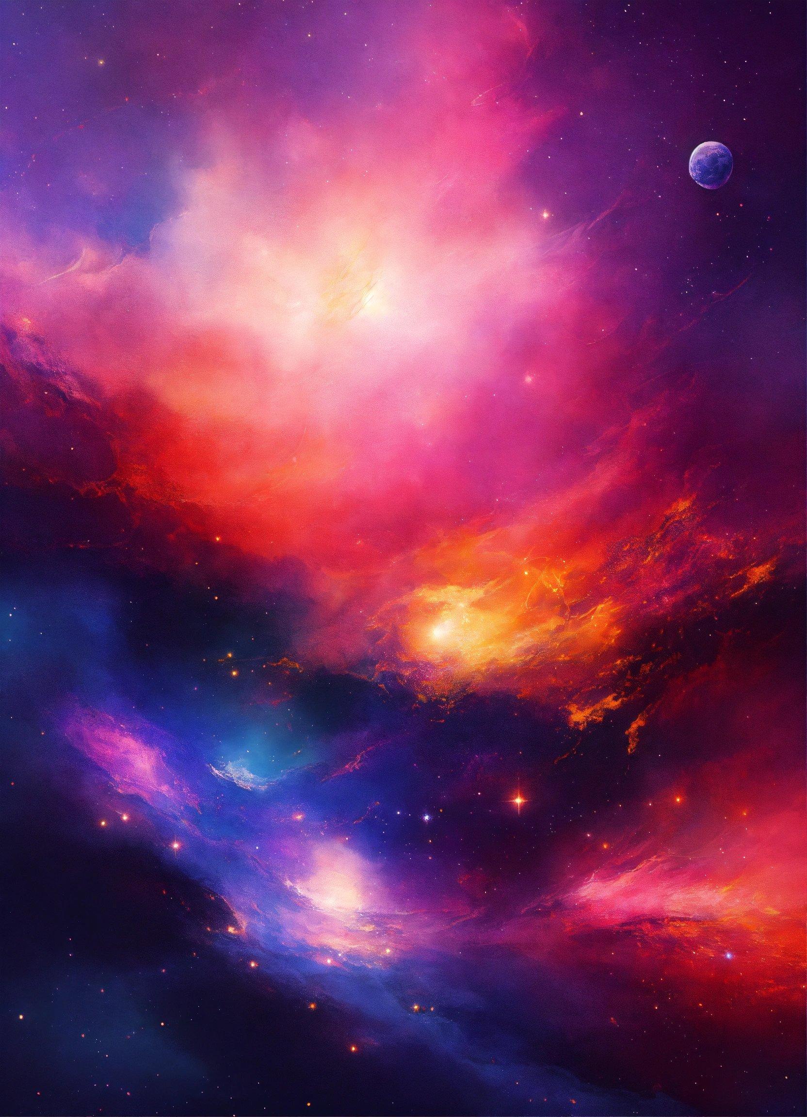 A Painting Of A Colorful Space Filled With Stars