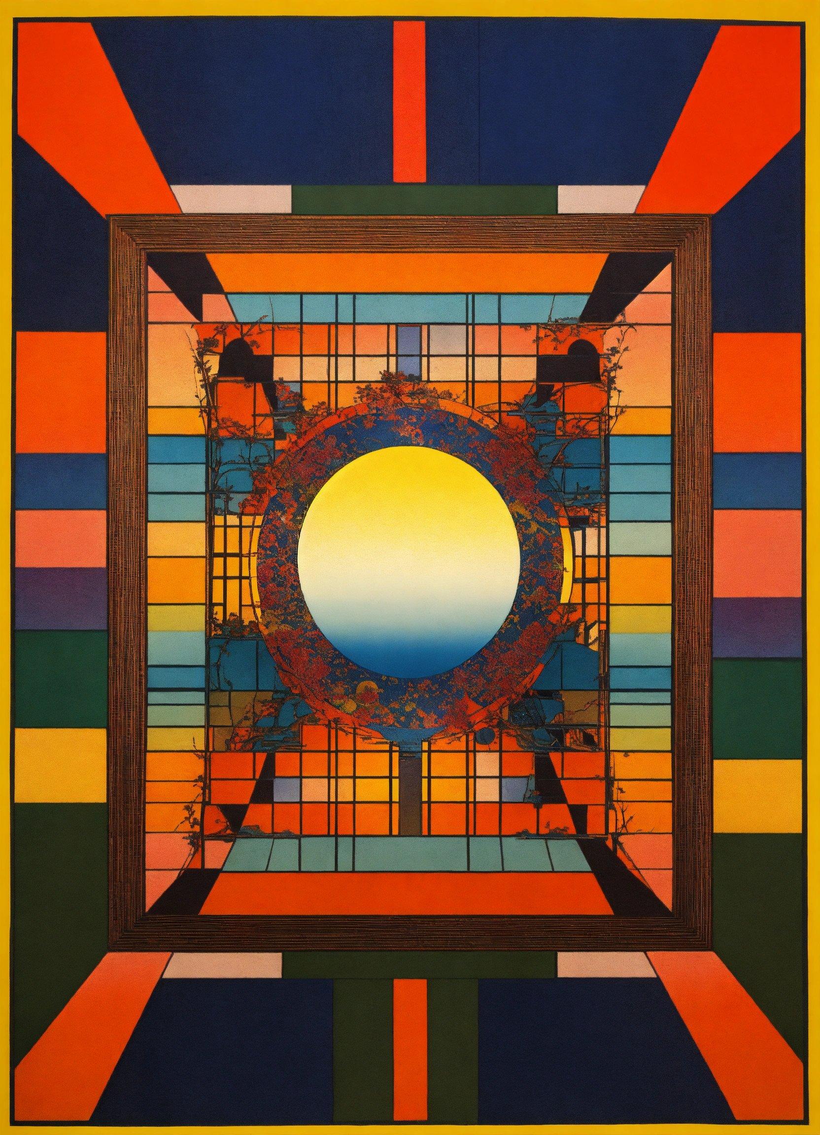 A Painting Of A Colorful Square With A Circle In The Center