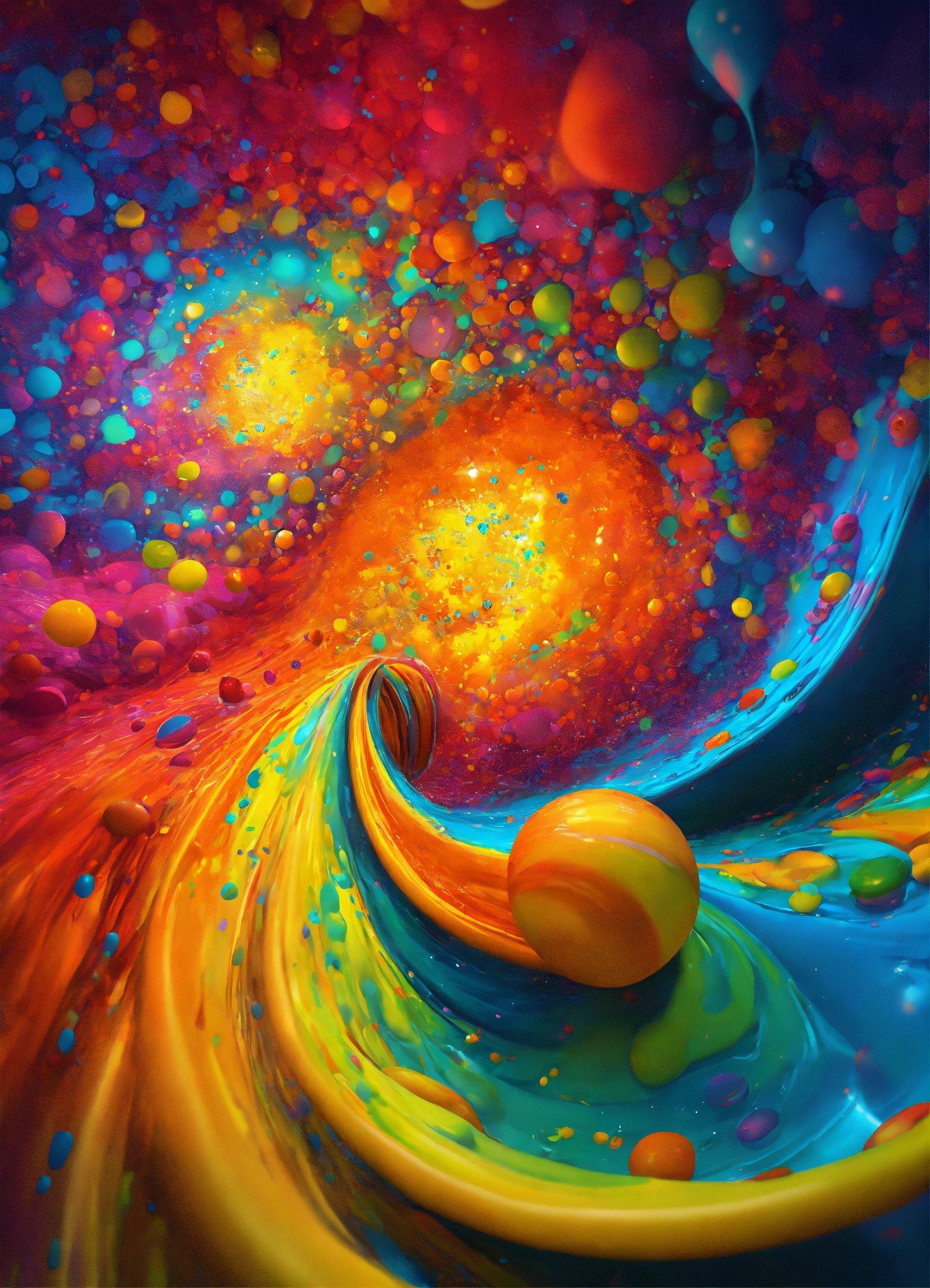 A Painting Of A Colorful Swirl And Bubbles