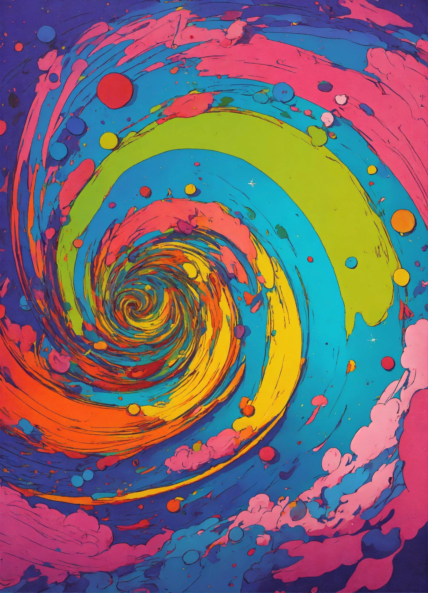 A Painting Of A Colorful Swirl In Blue, Pink, Yellow, And Green