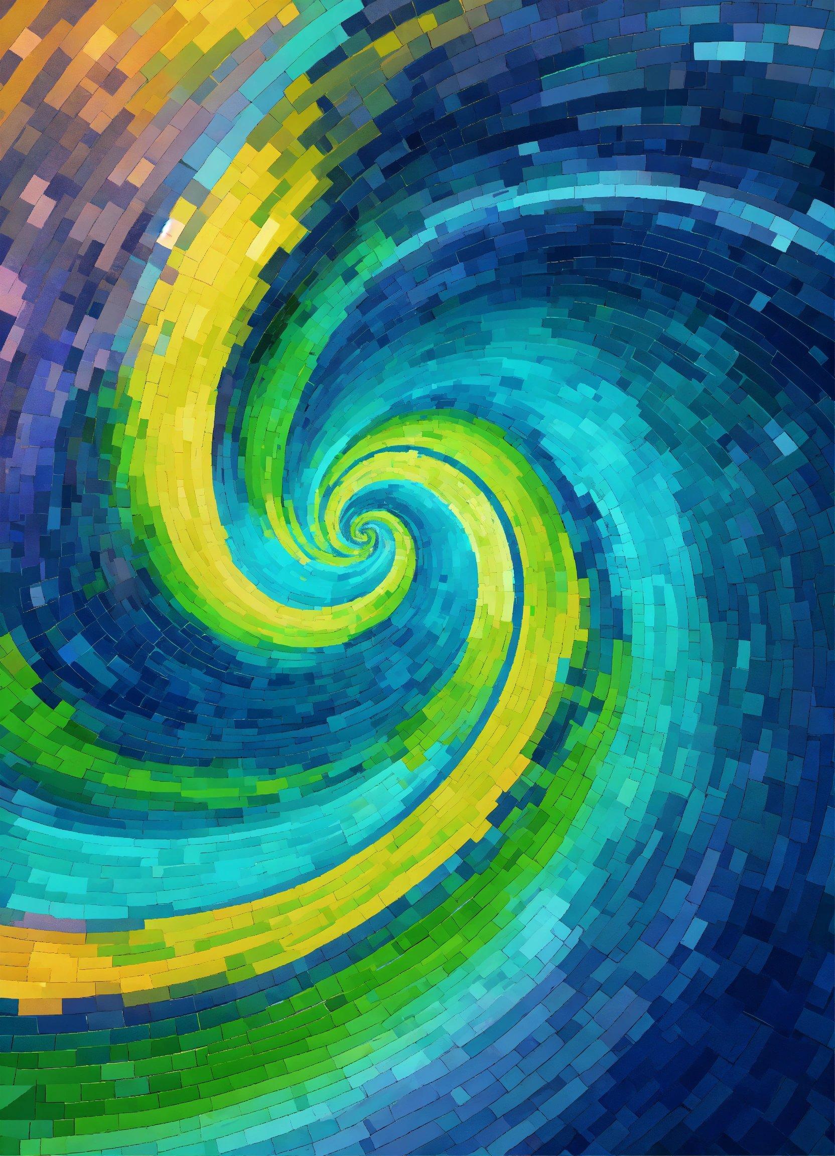 A Painting Of A Colorful Swirl In Blue, Yellow And Green