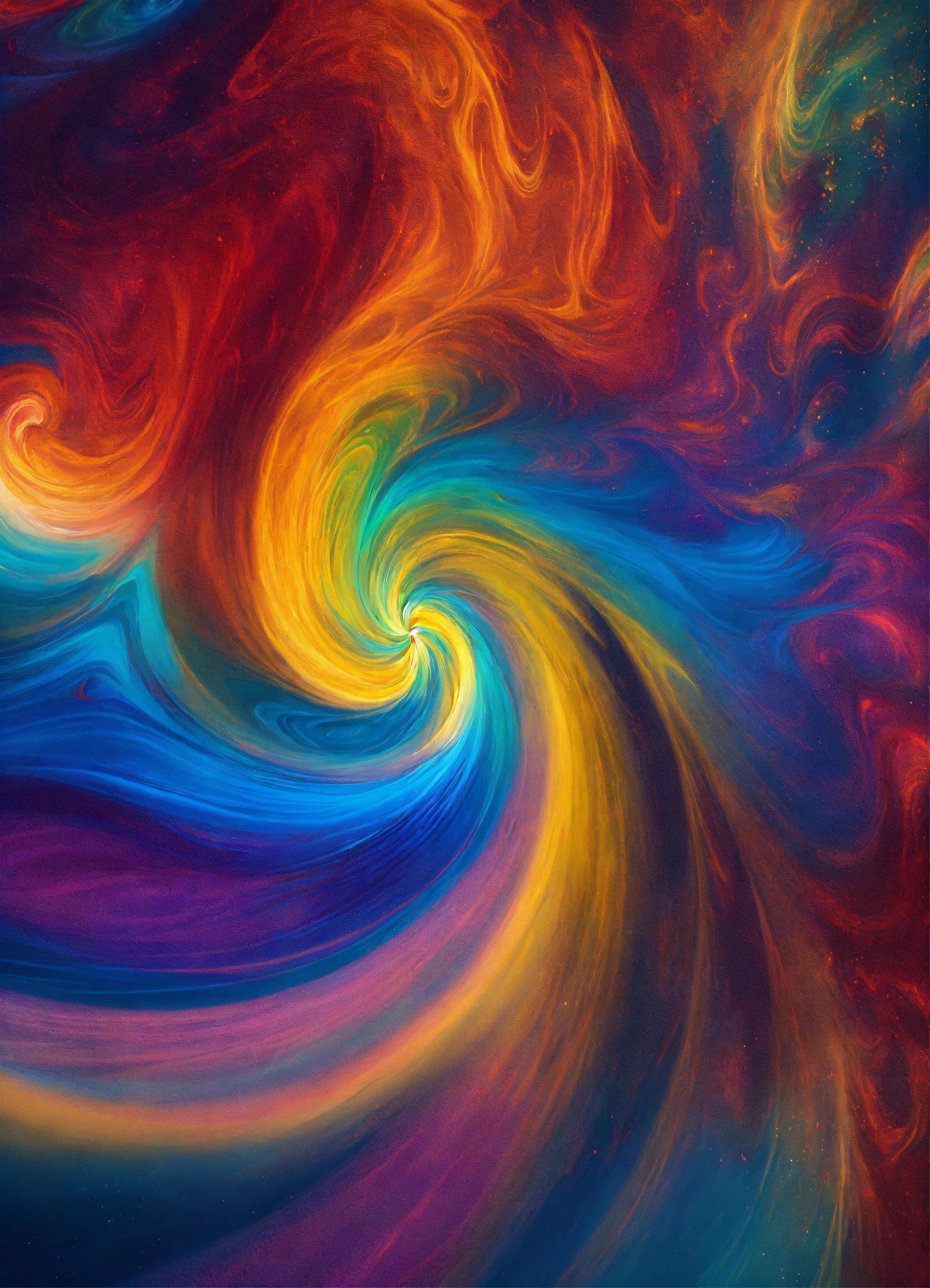 A Painting Of A Colorful Swirl In Blue, Yellow, Red, And Orange