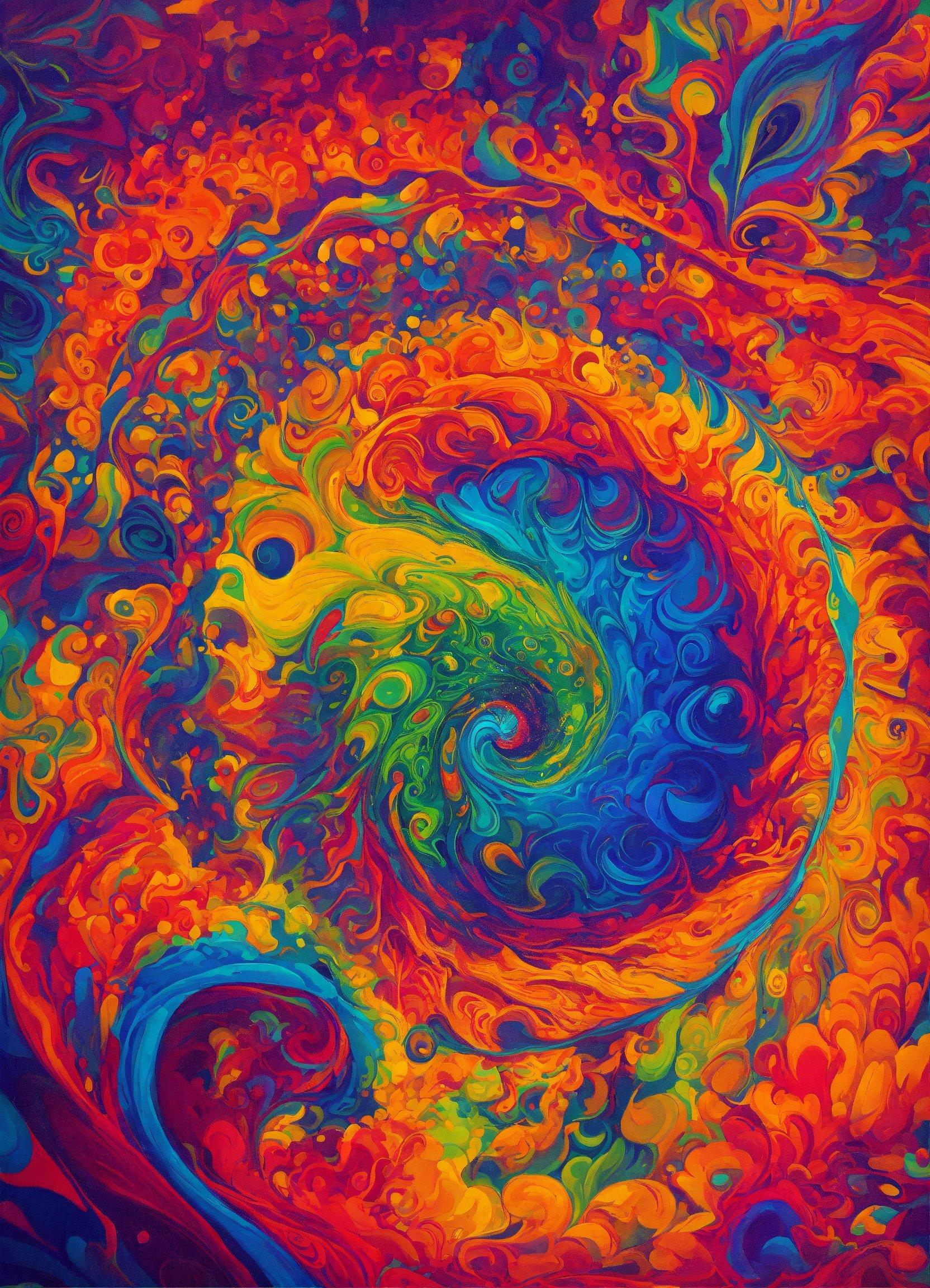 A Painting Of A Colorful Swirl In Red, Yellow, Blue, And Green