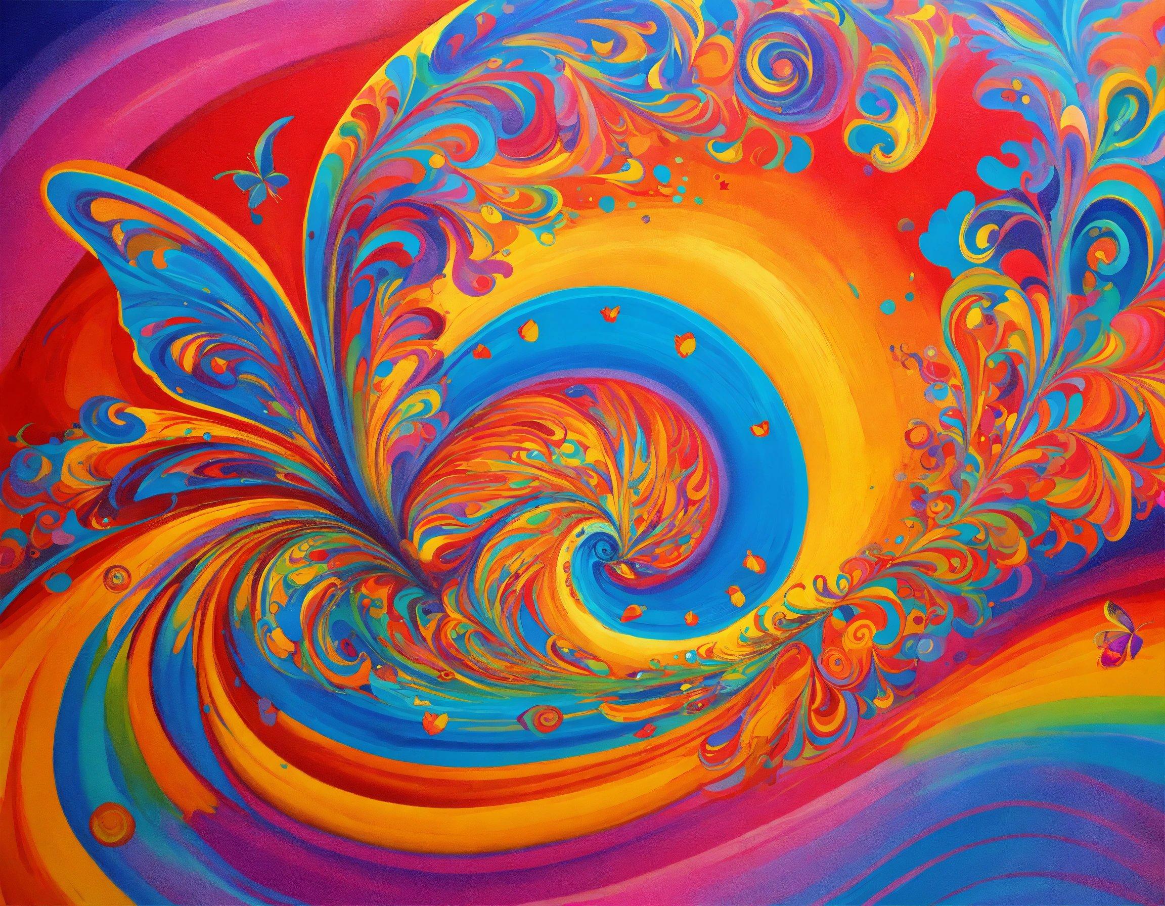 A Painting Of A Colorful Swirl On A Blue Background