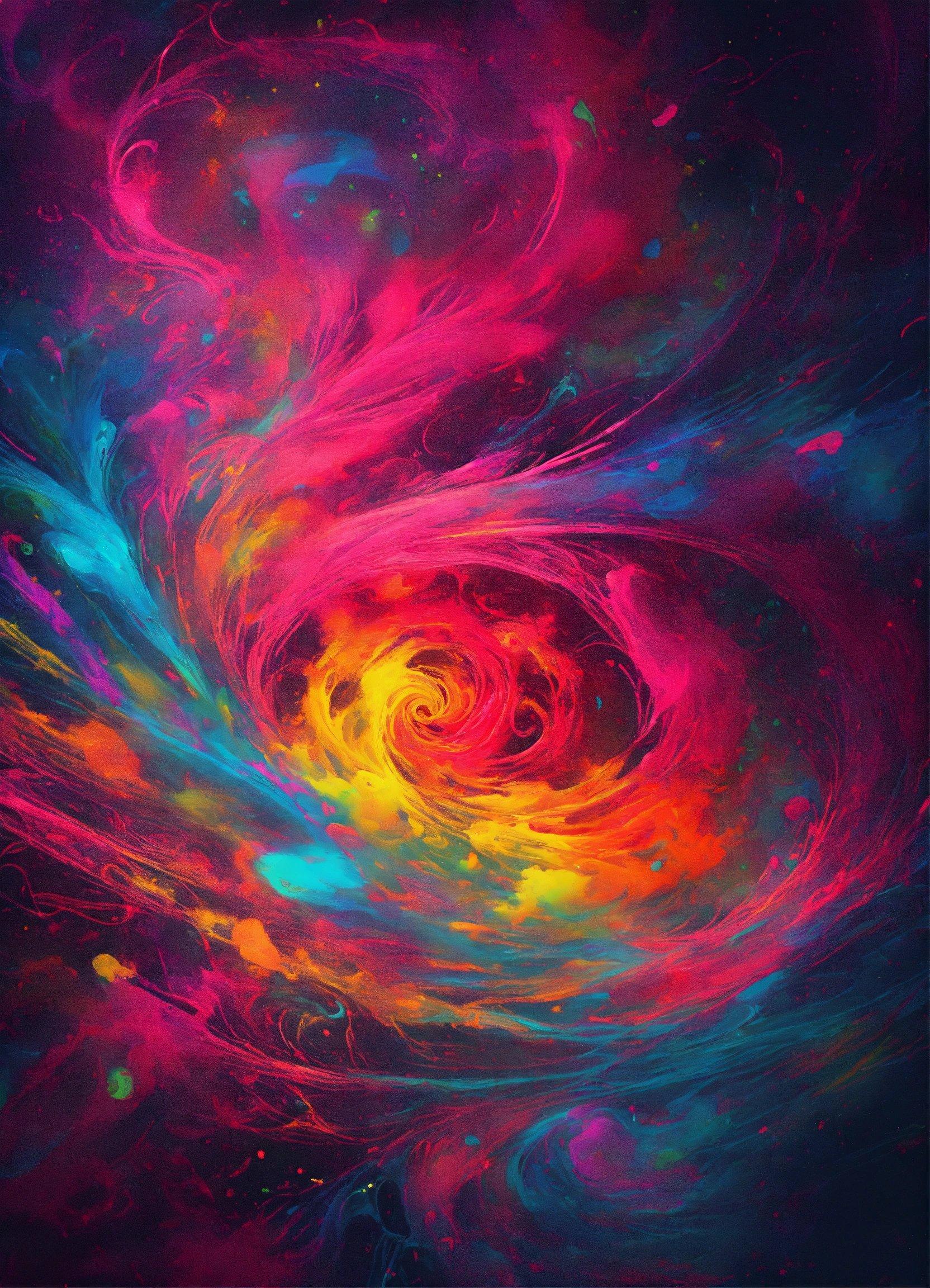 A Painting Of A Colorful Swirl With A Black Background