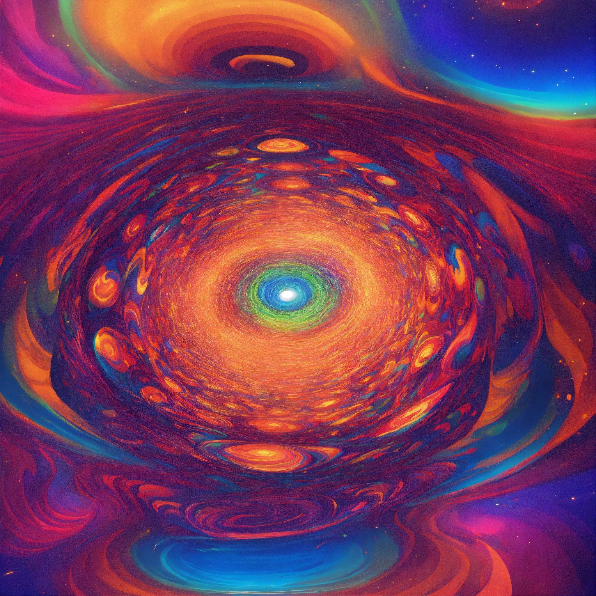 A Painting Of A Colorful Swirl With A Blue Center