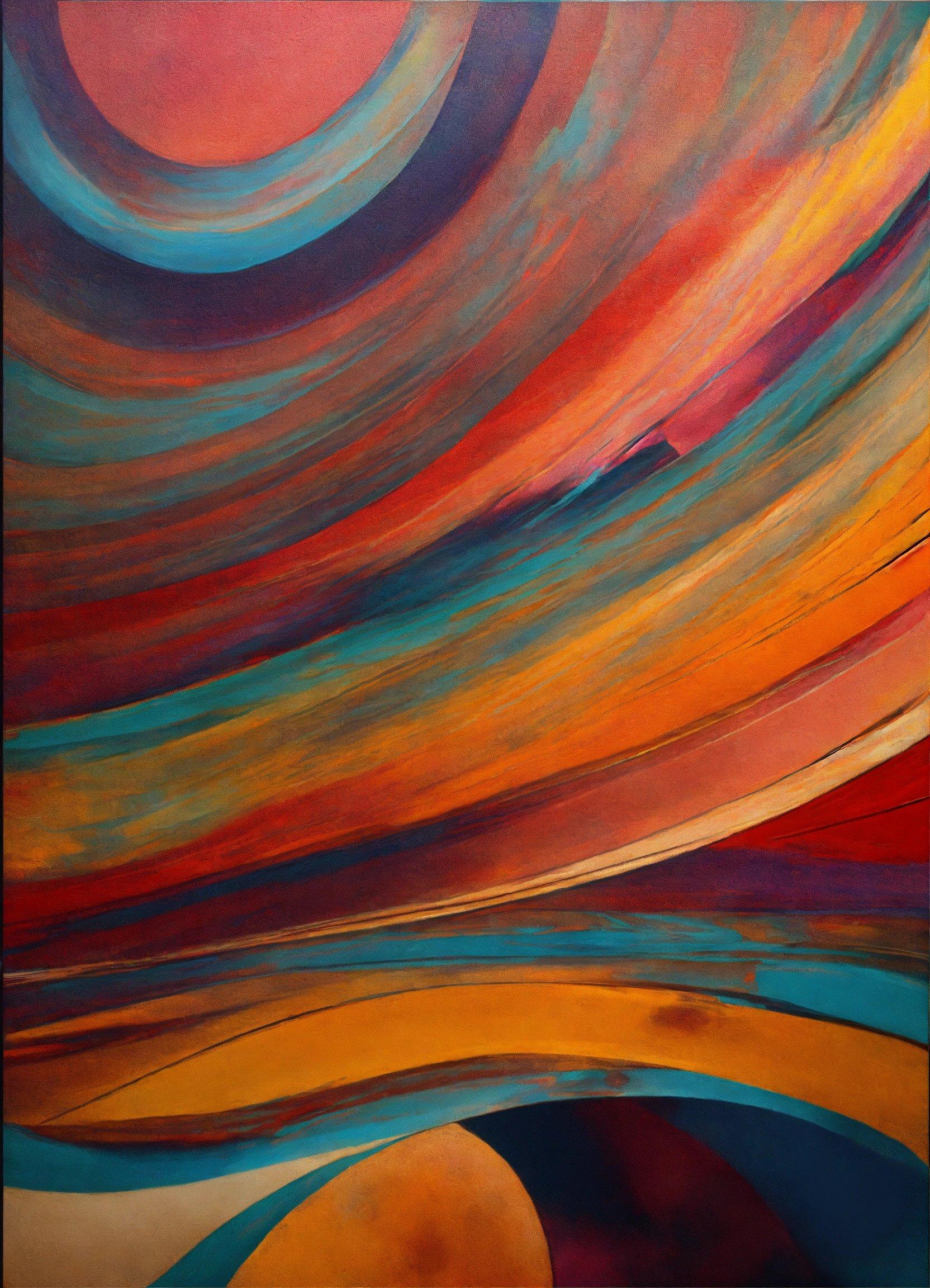 A Painting Of A Colorful Swirl With A Sky In The Background