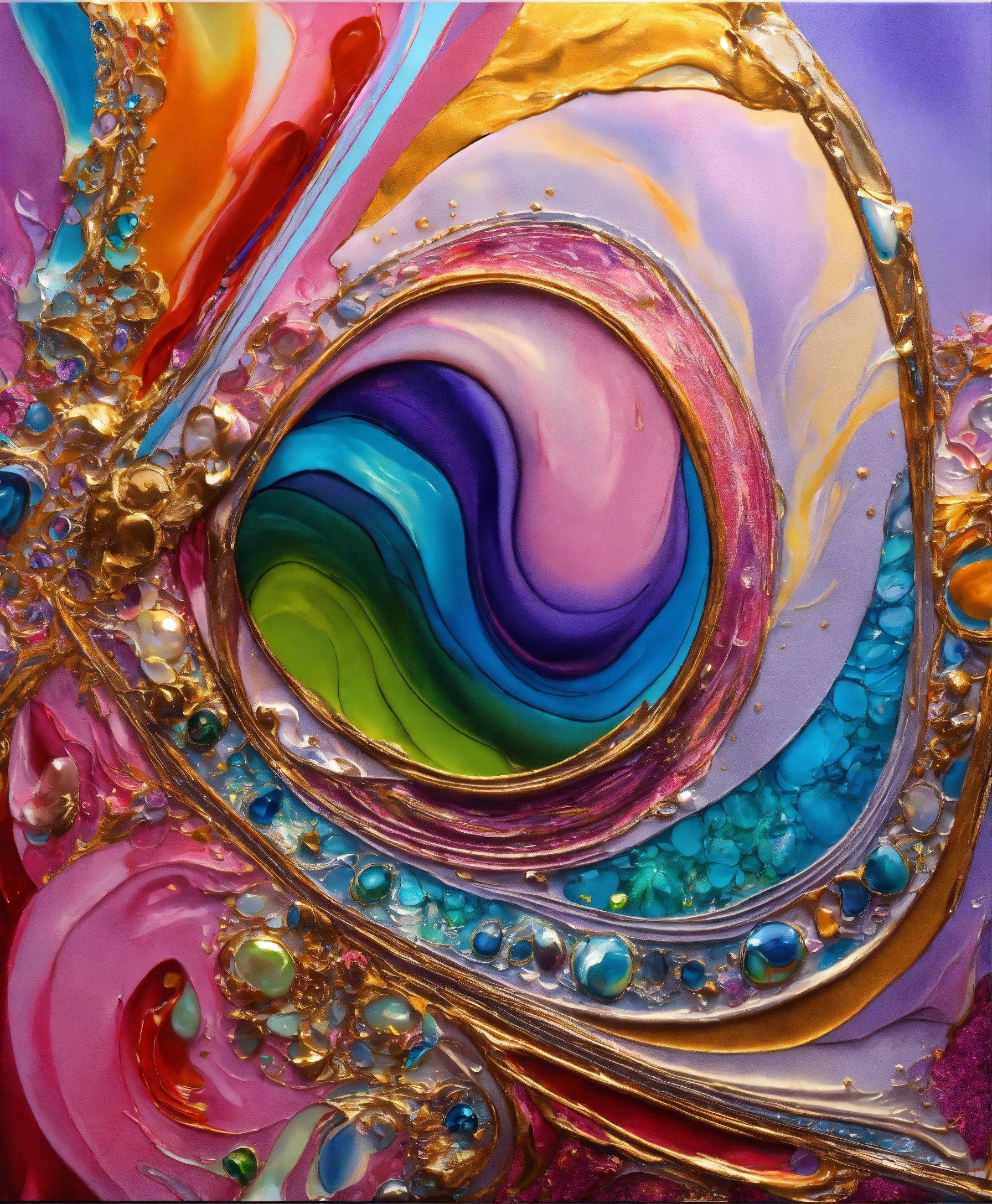 A Painting Of A Colorful Swirl With Lots Of Bubbles