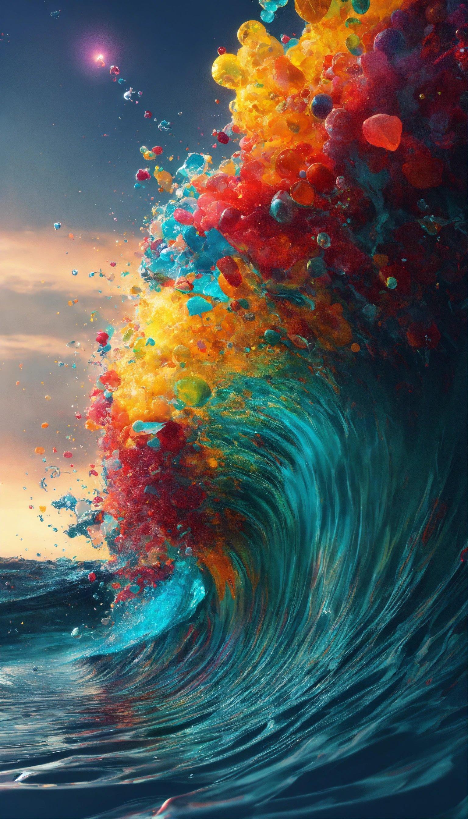 A Painting Of A Colorful Wave In The Ocean