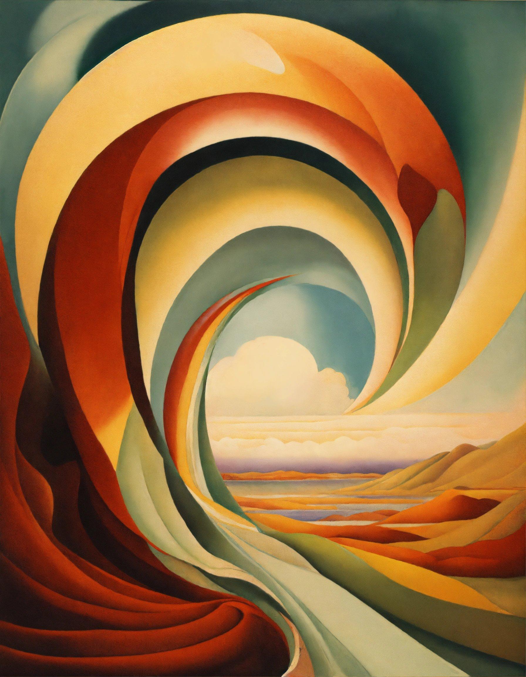 A Painting Of A Colorful Wave With A Sky Background