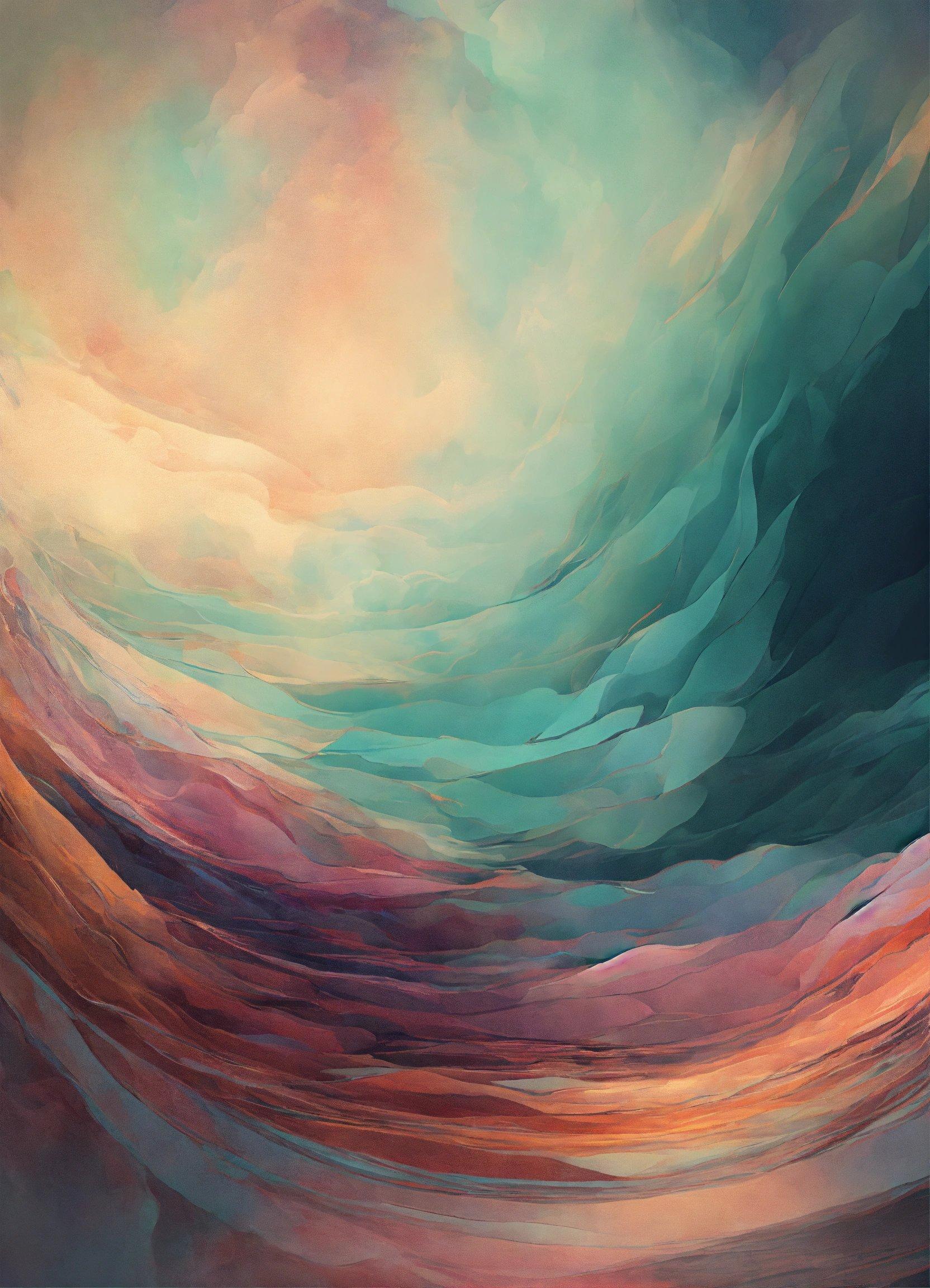 A Painting Of A Colorful Wave With A Sky In The Background