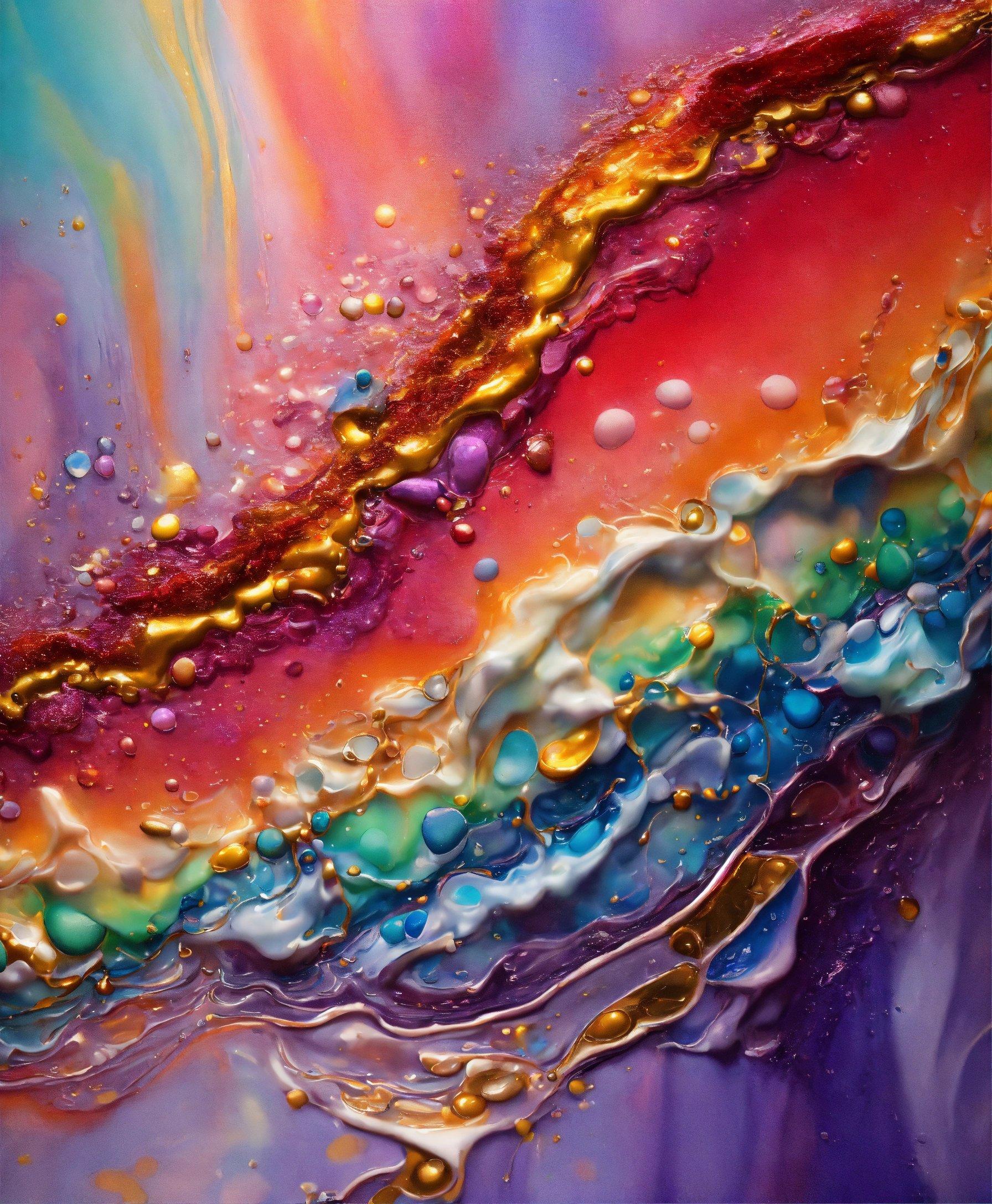 A Painting Of A Colorful Wave With Bubbles