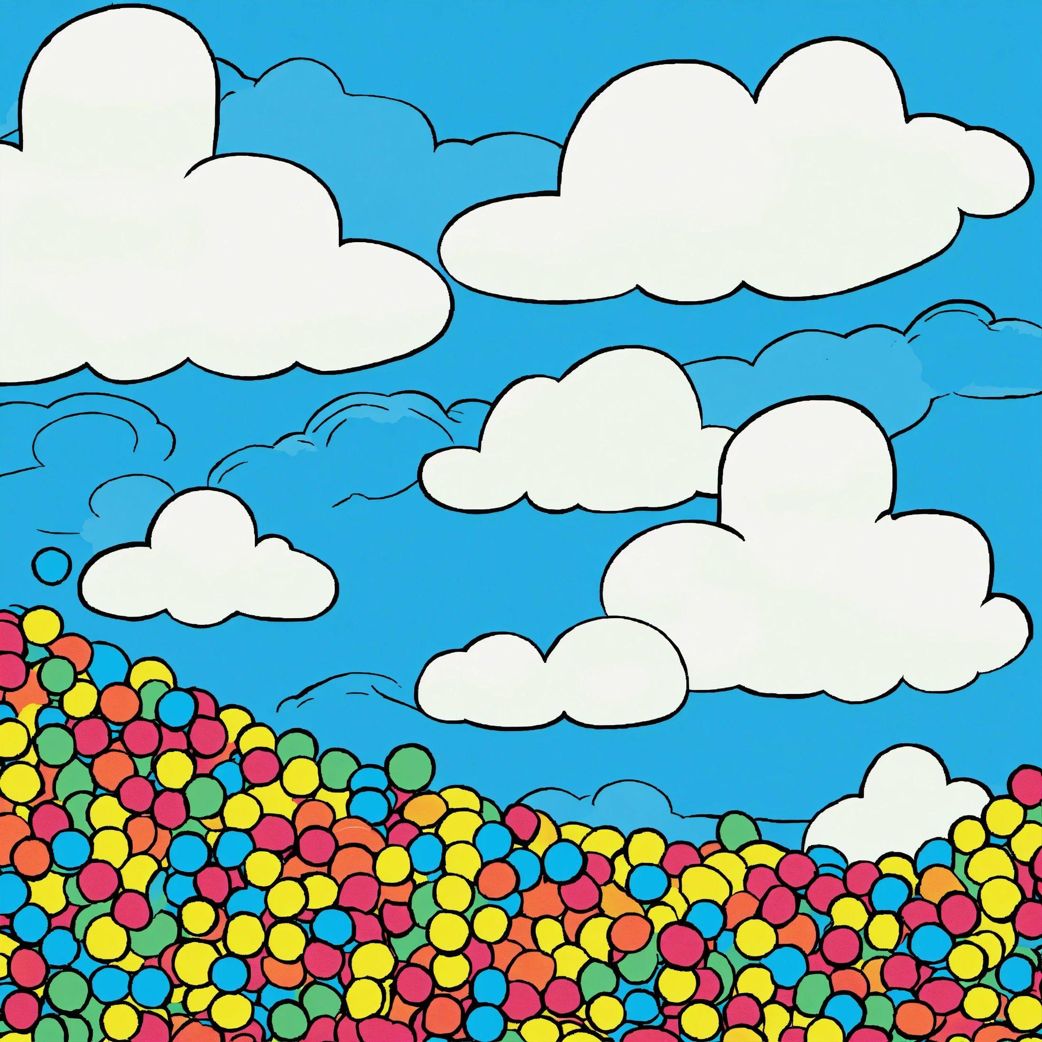 A Painting Of A Field Of Balloons In The Sky