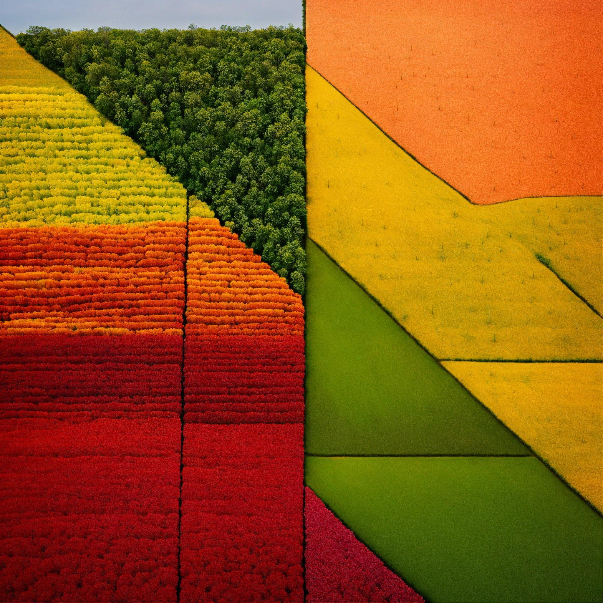 A Painting Of A Field With Trees In The Background