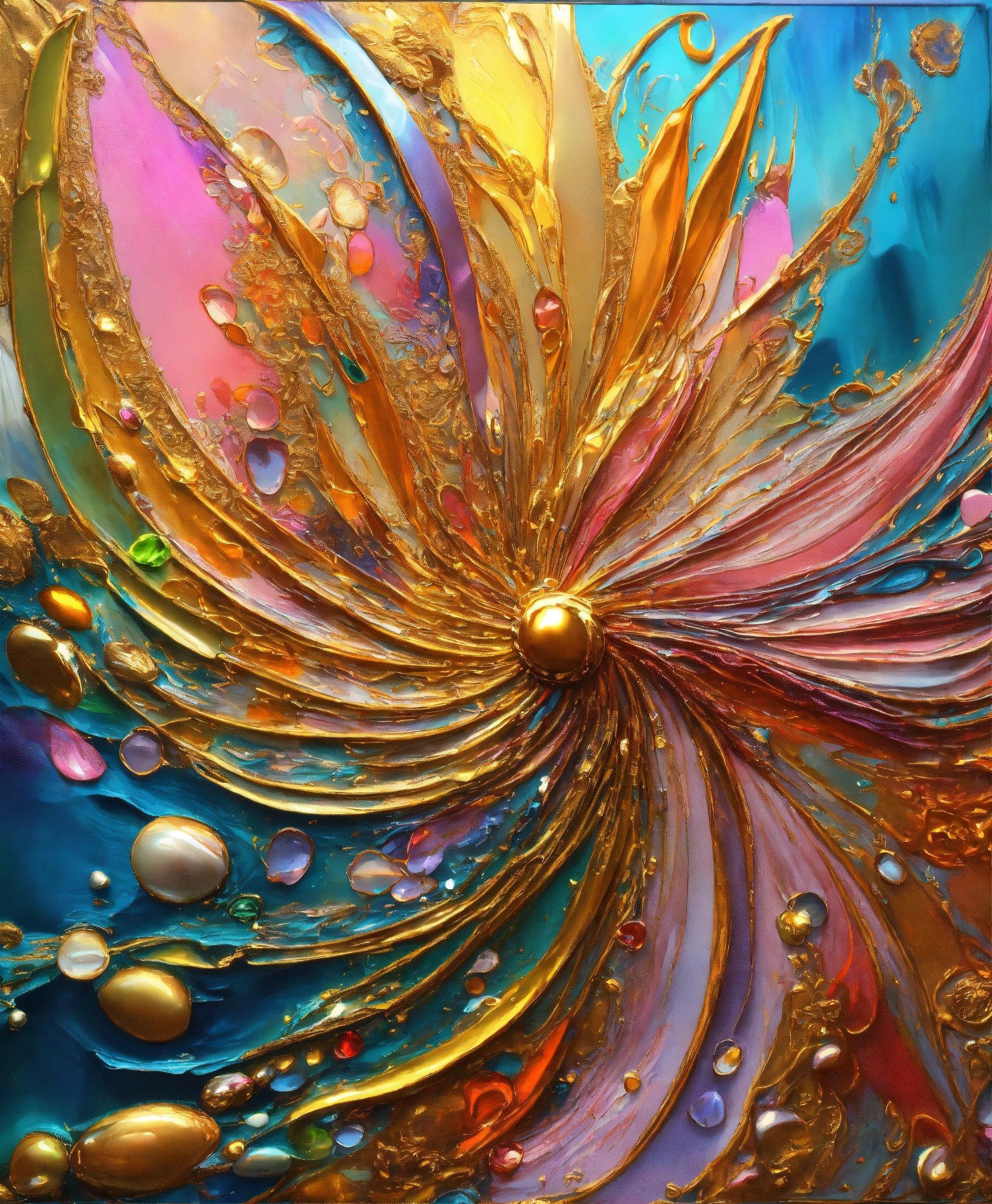 A Painting Of A Flower With Lots Of Bubbles